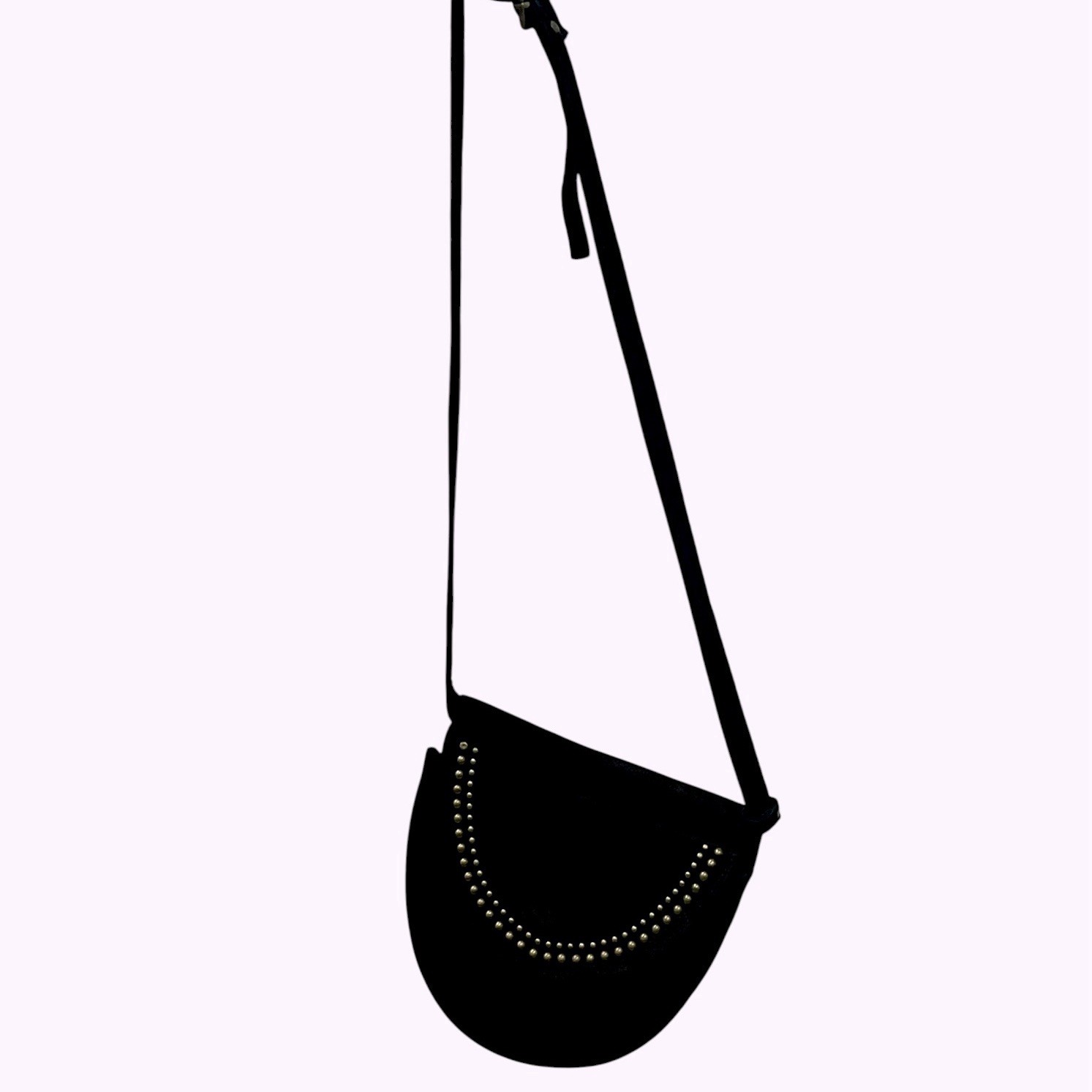 Sundance Saddle Shoulder Belt Bag Vera Pelle Black Suede Studded Leather Pouch