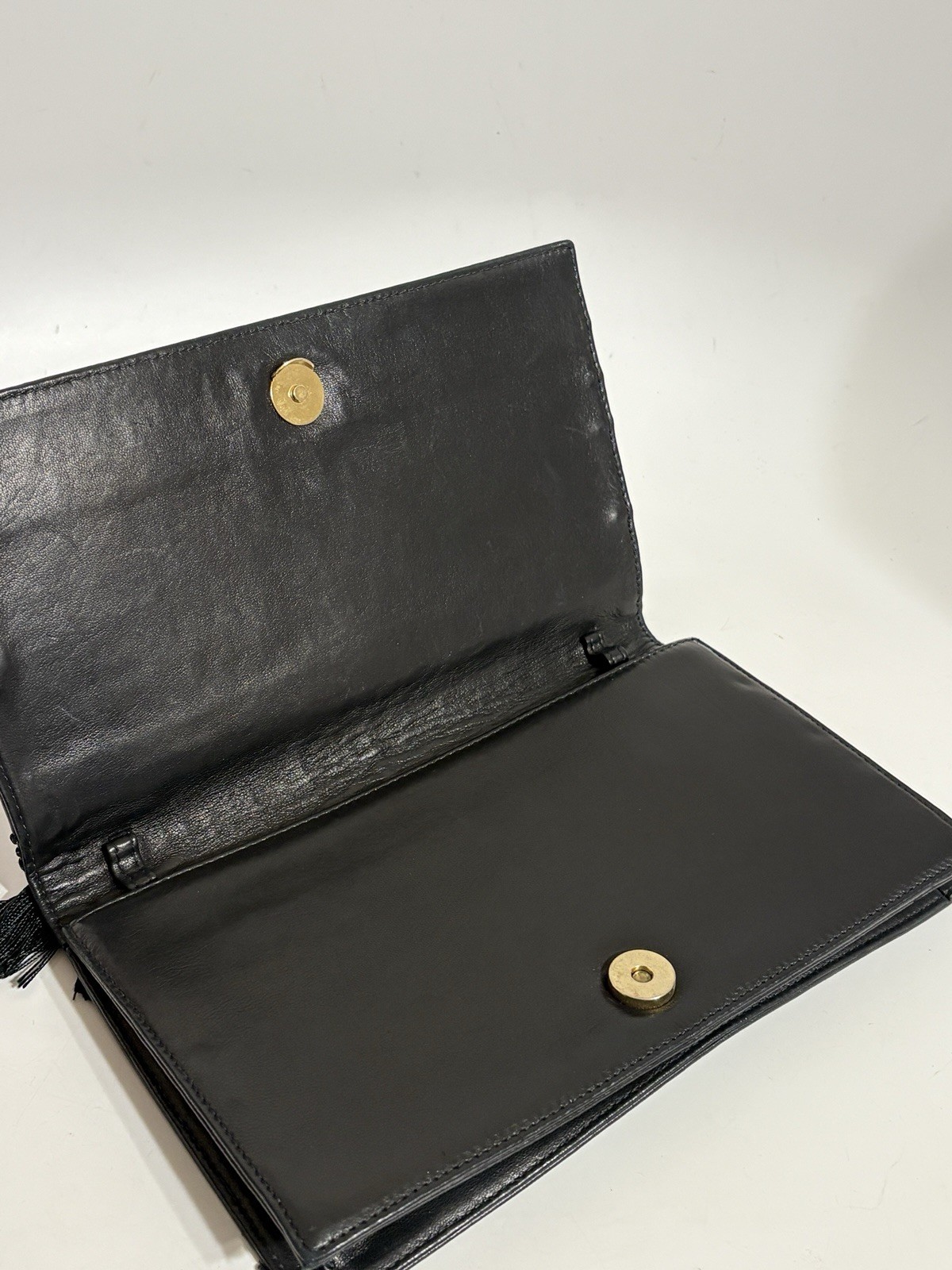 Vtg Gianni Versace 80s Black Leather Tassel Clutch Bag