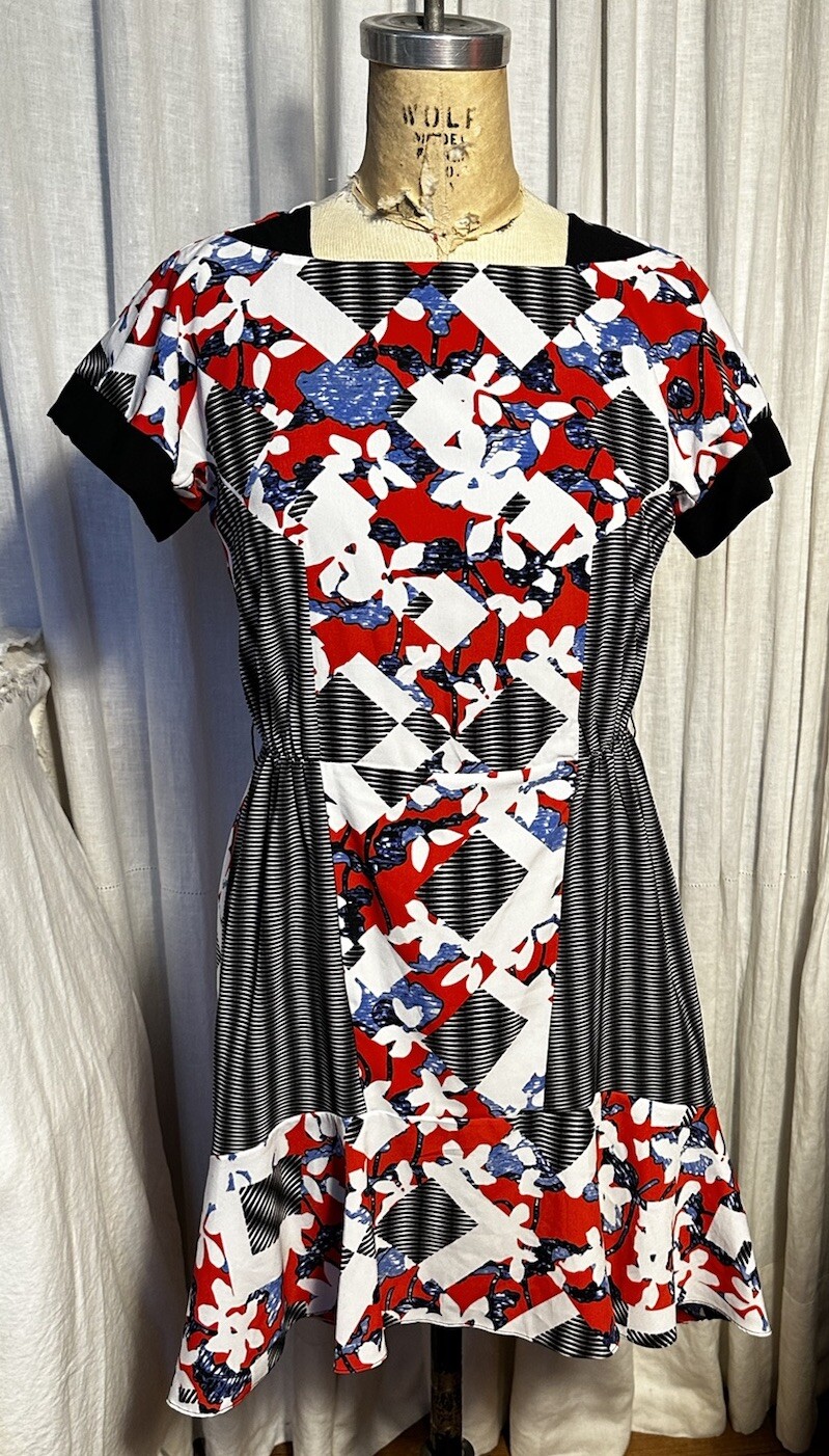 Peter Pilotto Womens Abstract Floral Stripe S Sleeve Knee L Dress Sz 6 used