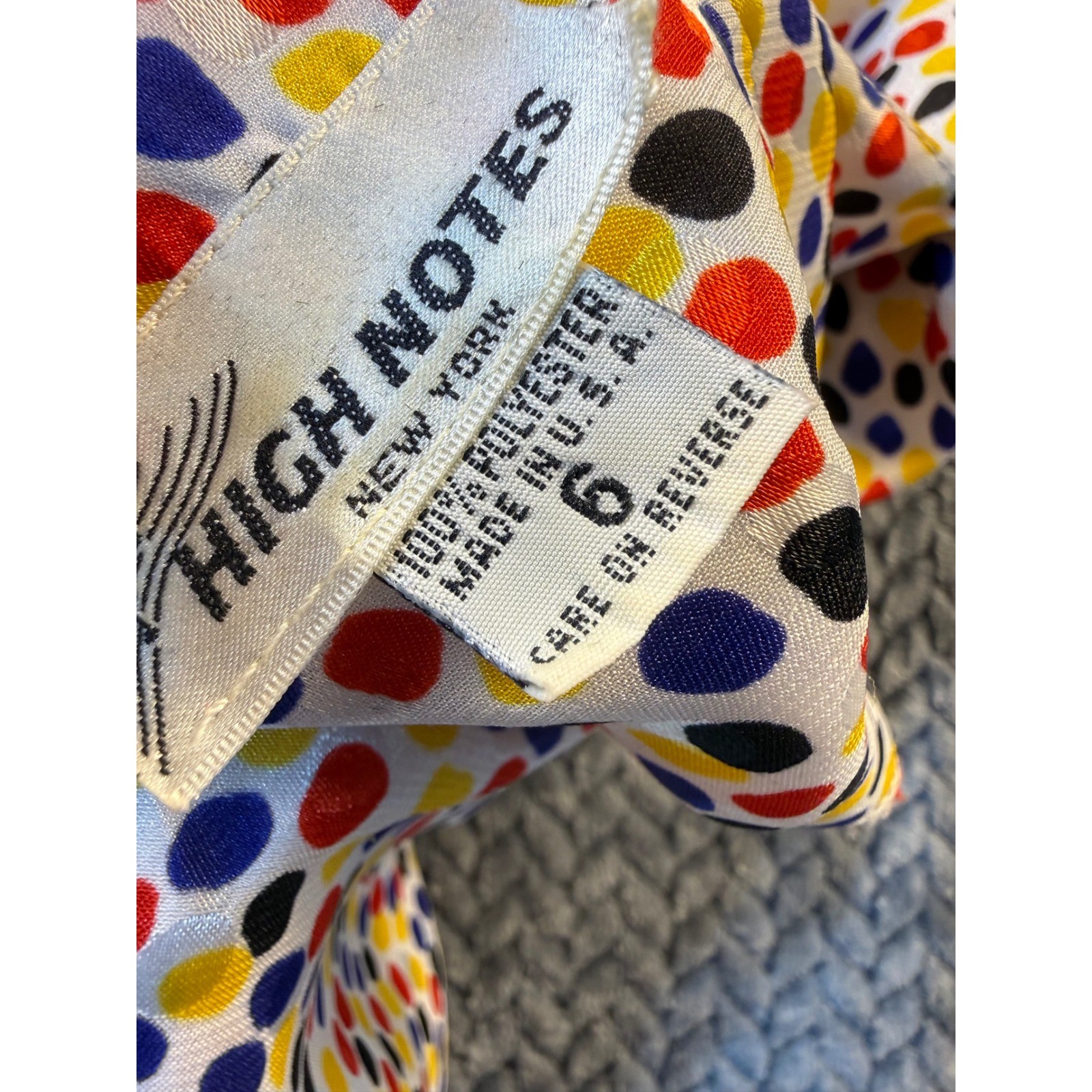 High Notes New York Vtg Polka Dot Blouse Primary Colors Short Sleeve S 6 Pop Art