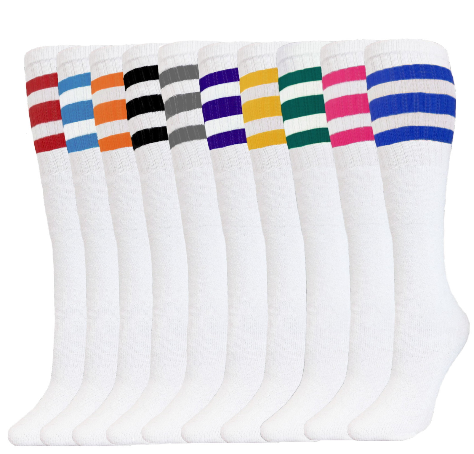 12 PAIRS TUBE SOCKS multicolor Stripes LONG OLD SCHOOL SOCKS SIZE 10-15