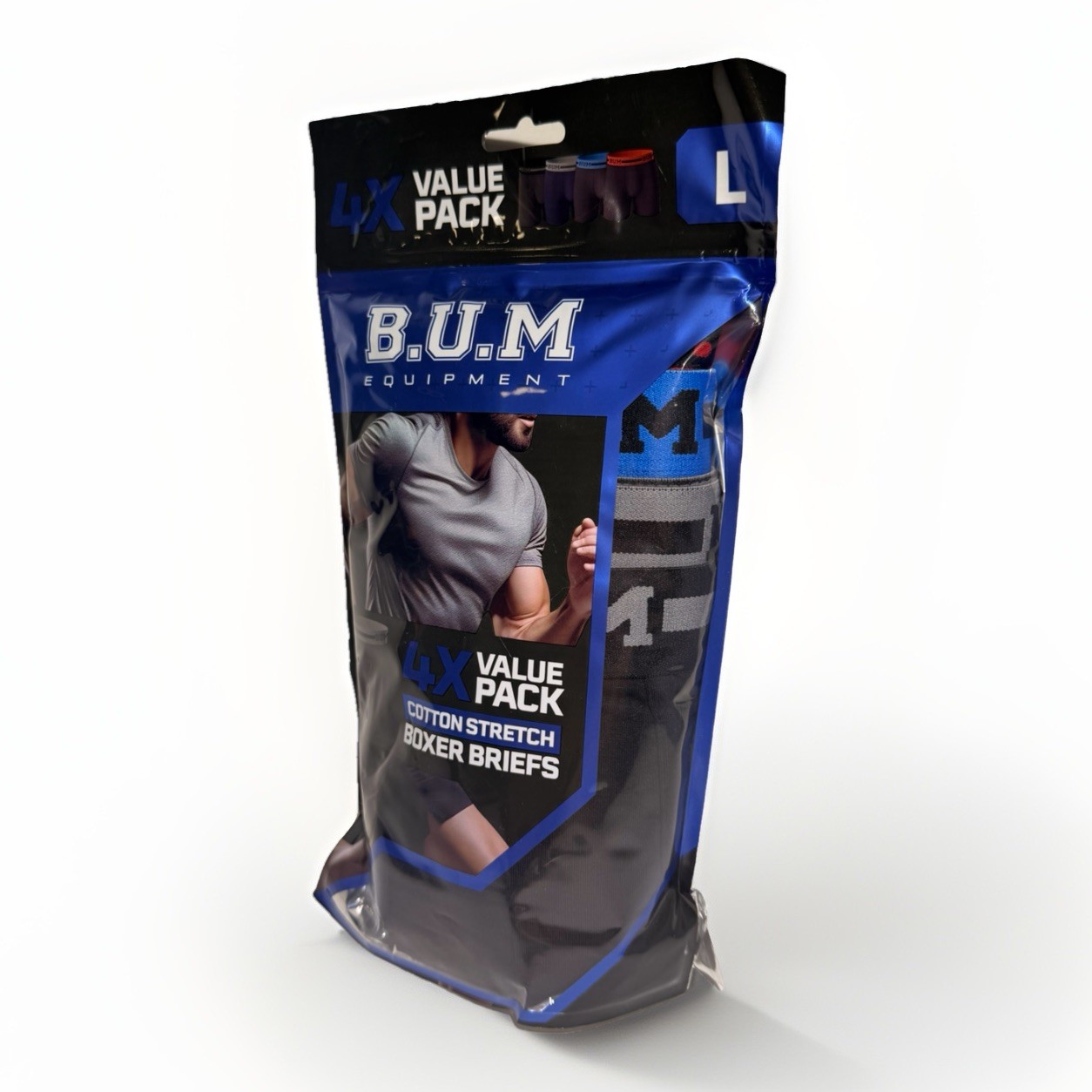 New B.U.M. Equipment Men 4 Pack Cotton Stretch Boxer Briefs Sizes M, L, XL