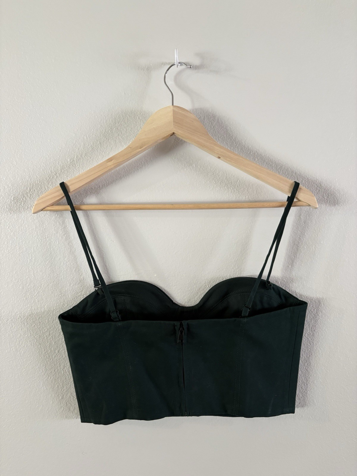 Everlane Forest Green Corset Top Size 6 Demi Cup Adjustable Spaghetti Zip
