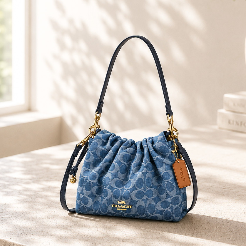 COACH Faye Drawstring Bag In Signature Denim Blue CDB94 F/S JP [DDP]