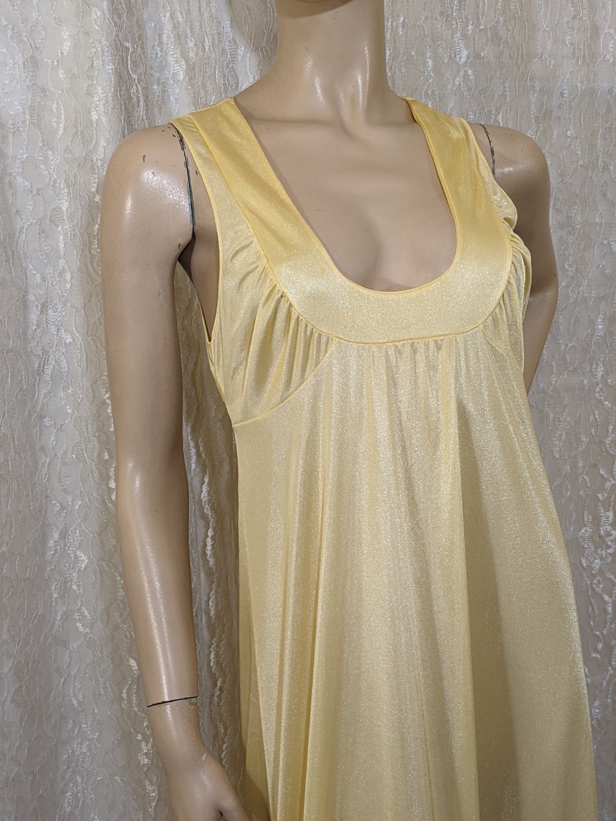 Vintage GINA Sparkling Yellow Stretch Back Waist Lingerie Slip Dress Nightgown M