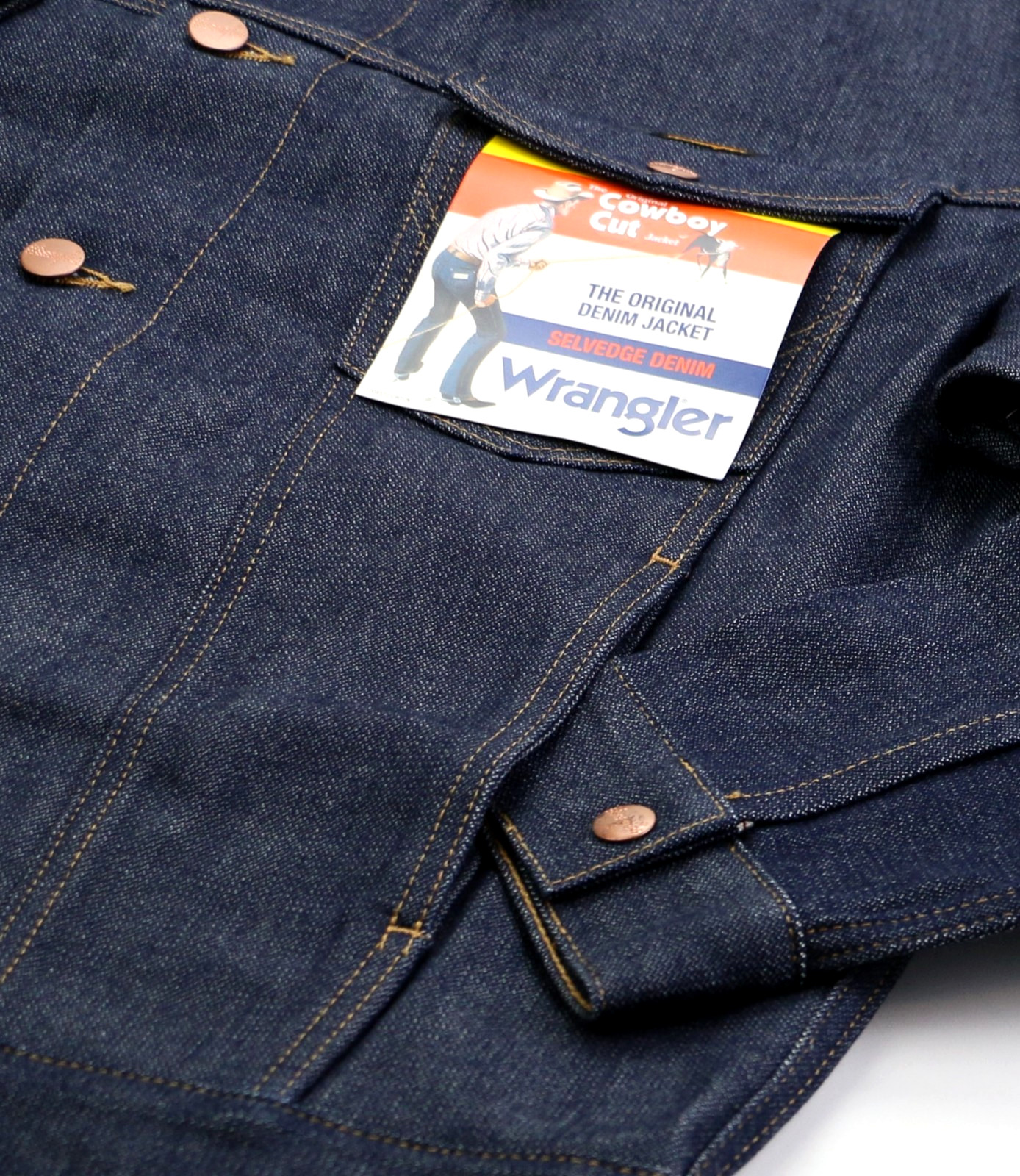 Wrangler Men’s Selvedge Denim Jacket Cowboy Cut Raw Indigo 14.75 oz 100% Cotton