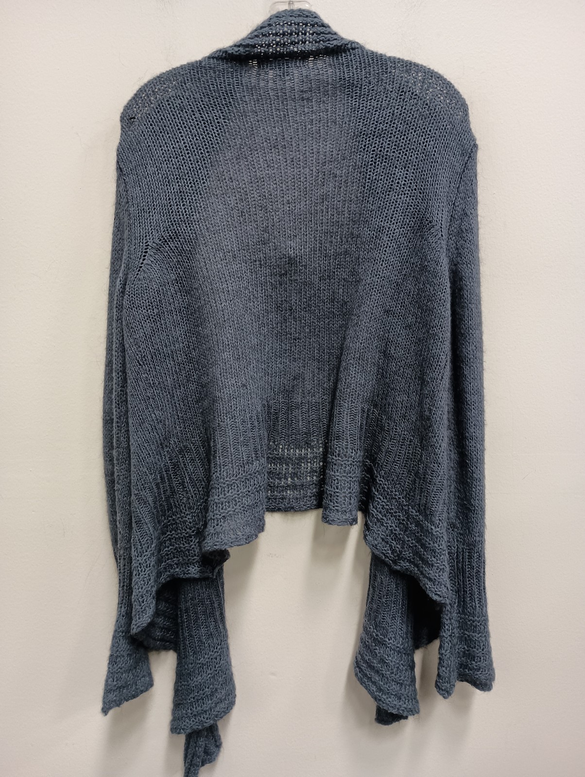 Berretti Womens Cardigan Medium Gray Wool Blend Cascading Bell Sleeve Timeless