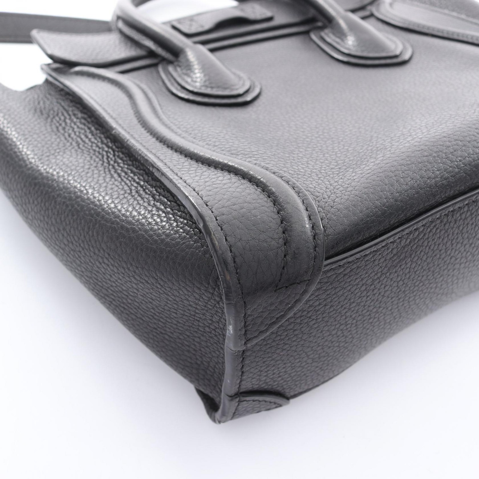 CELINE Luggage Nano Shopper Shoulder Crossbody Handbag 168243 leather Black Used