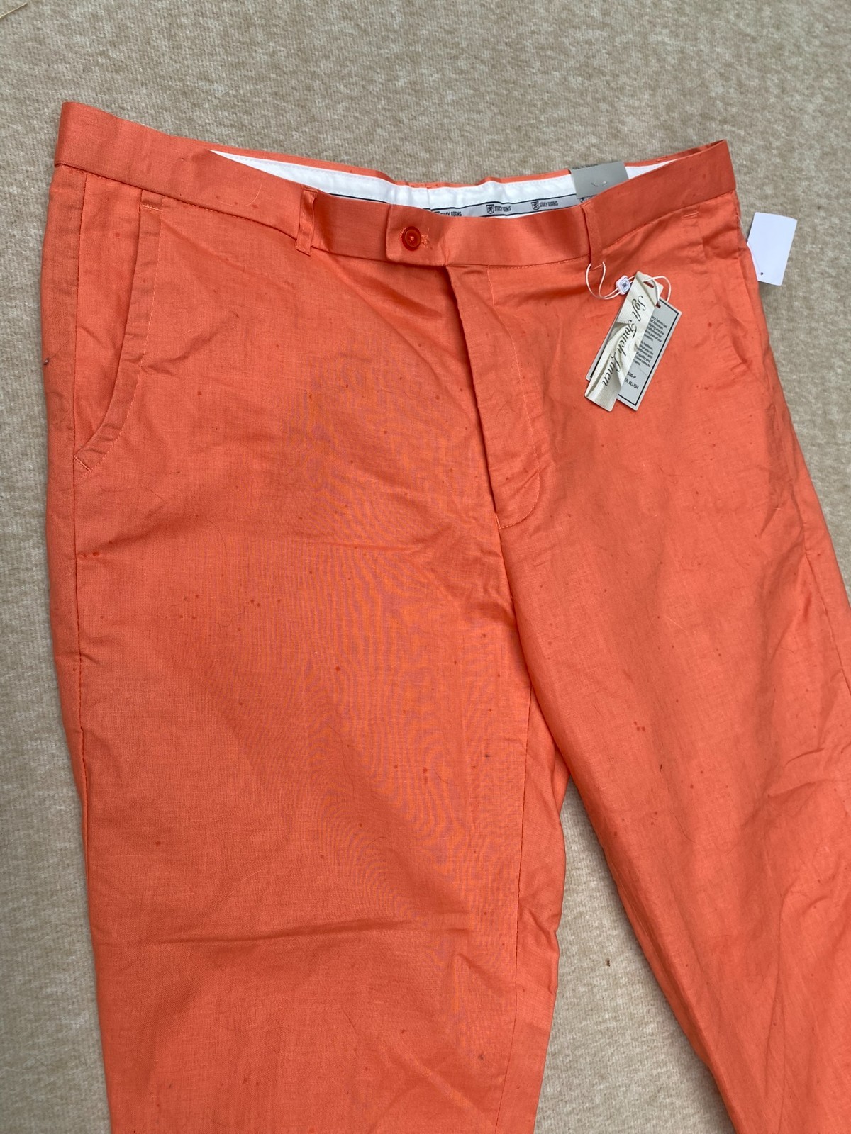 Mens Linen Blend Pants Orange Coral 40×30 Summer Preppy Resortwear New