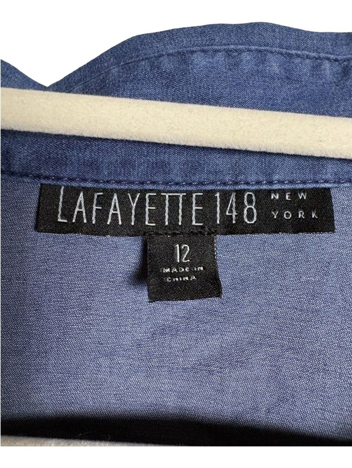 Lafayette 148 New York Indigo Button-Down Dark Wash Jean Style Shirt