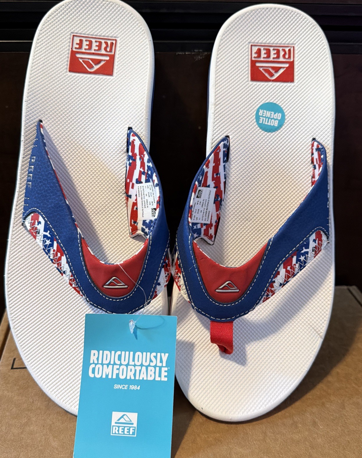 Reef Fanning Flip Flops With Bottle Opener Patriotic Men’s Size 11