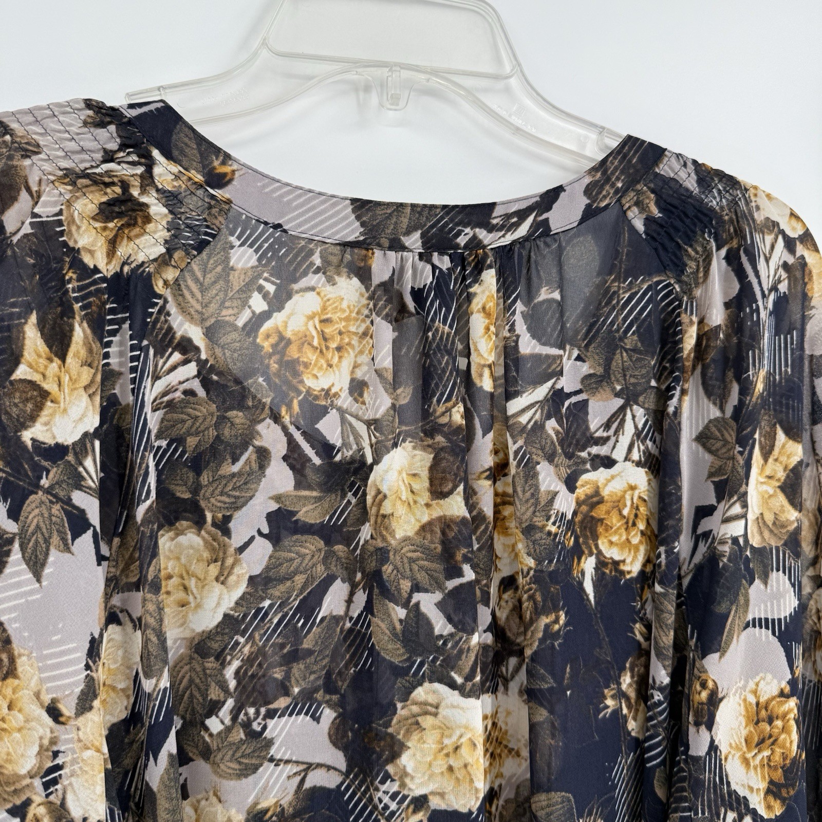 Lysse Black Floral Top Plus Size 2X Womens Semi sheer Blouse Long Sleeves