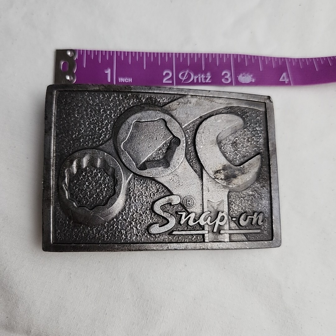Vintage Snap On Tools Belt Buckle Rectangle 3.5in By 2.25in Made USA Wrenches