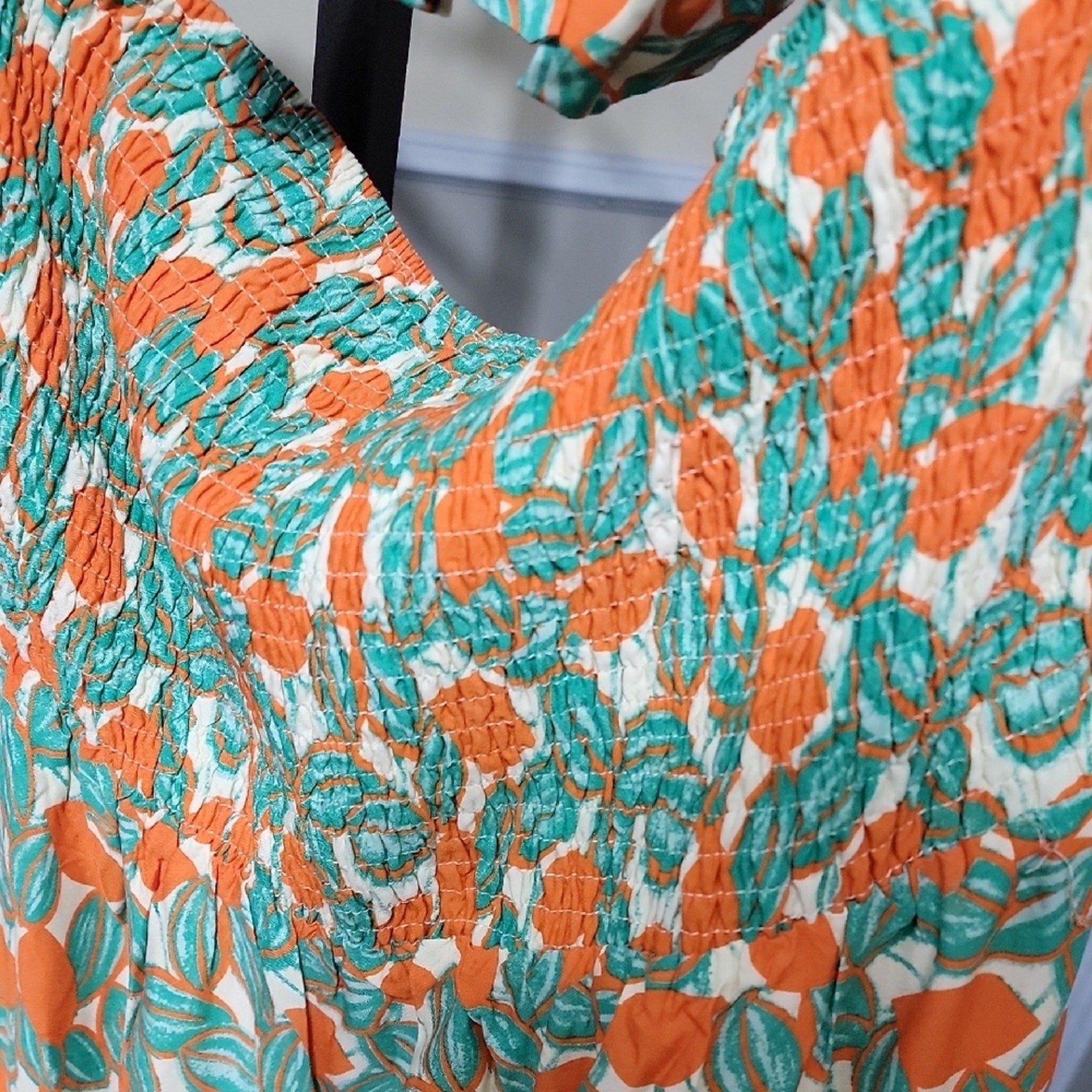 Davi & Dani 2XL Citrus Print Halter Maxi Dress Smocked Top NWT Lined Resort Boho