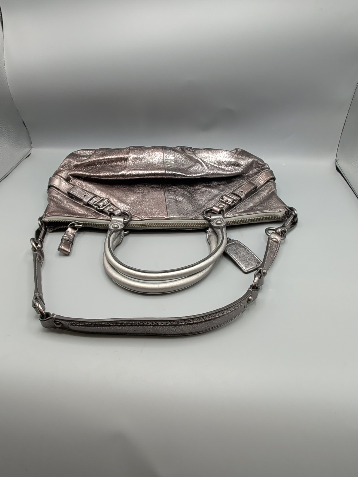 Coach Madison Sophia Metallic Satchel Handbag Silver/ Rose Gold