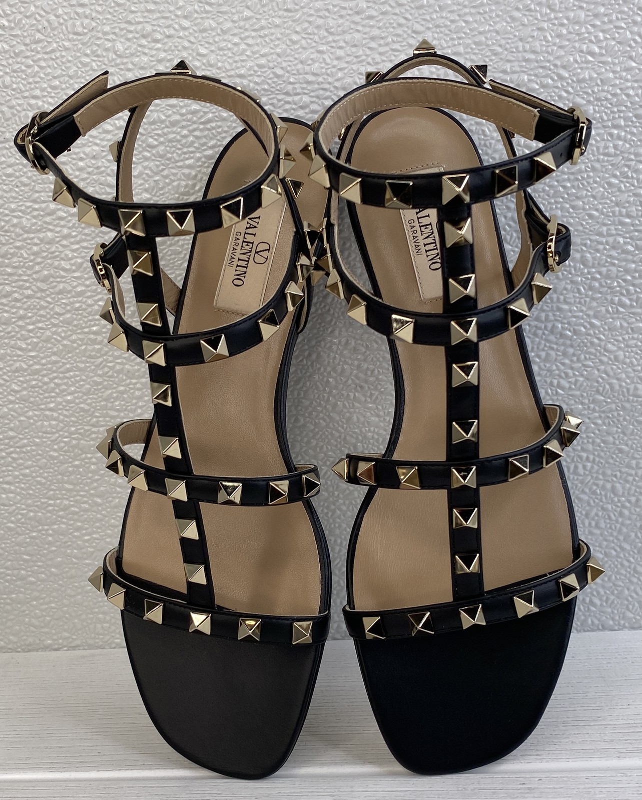 Valentino Garavani Rockstud Caged Sandal Women US8.5 EU38.5 Black Leather Straps