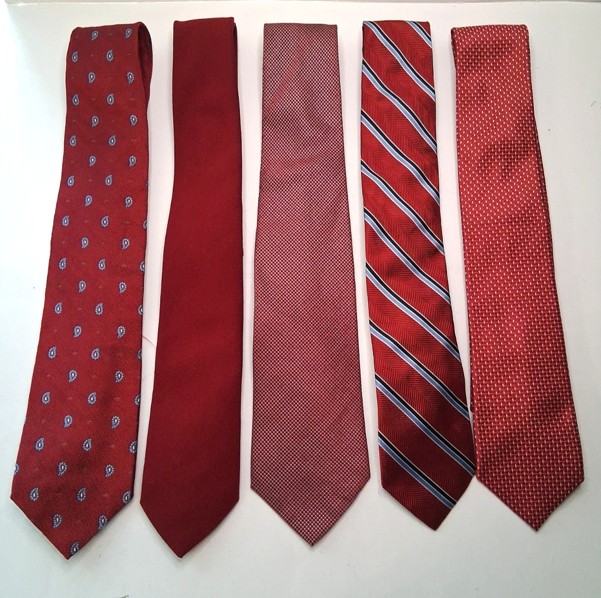 Lot of 5 Red Neckties Name Brands Assorted Sizes Patterns Fabric VTG to Modern