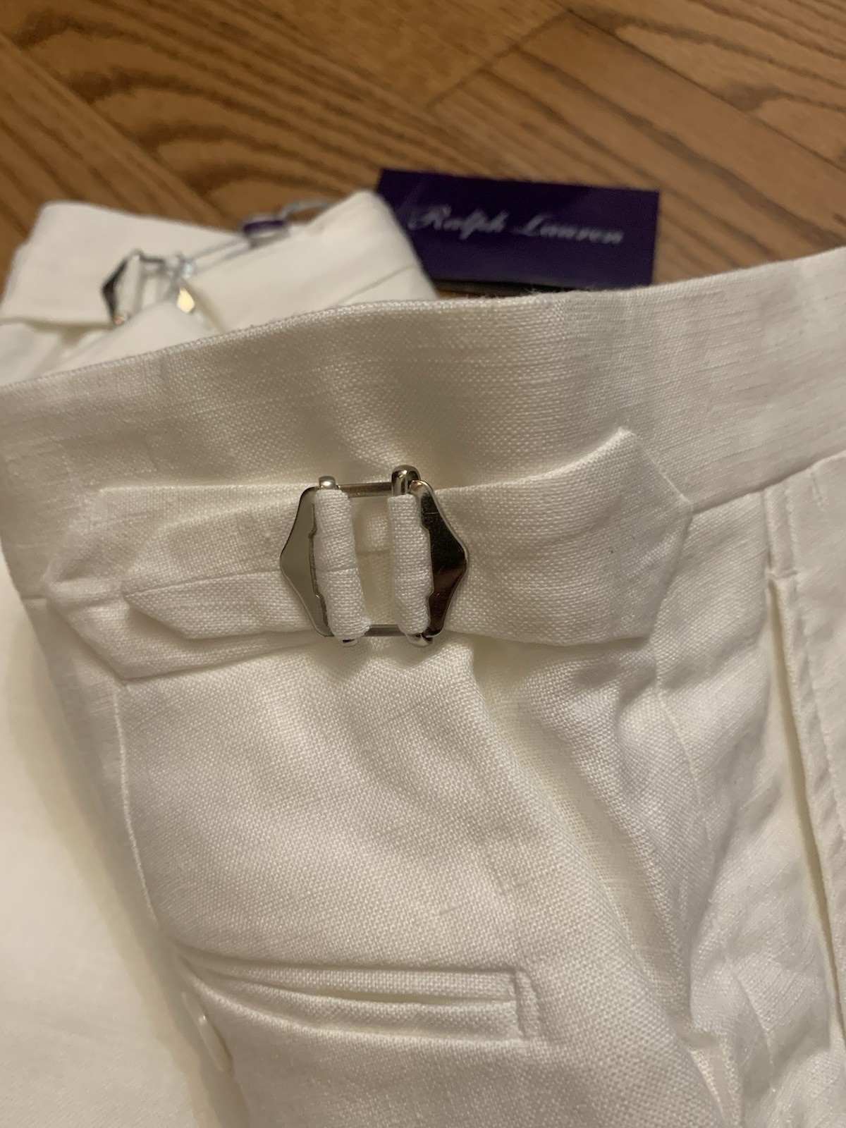 NWT Ralph Lauren PURPLE LABEL LINEN TROUSERS 30×34 SIDE TABS WHITE ITALIAN Pants