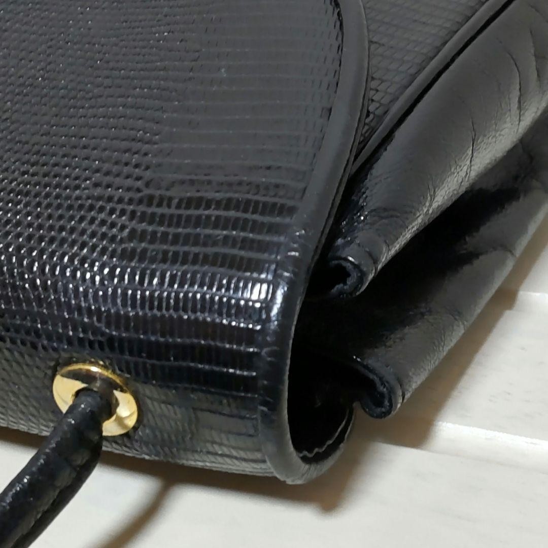 Yves Saint Laurent Vintage Lizard Leather Crossbody Shoulder Black 20cm/7.9in