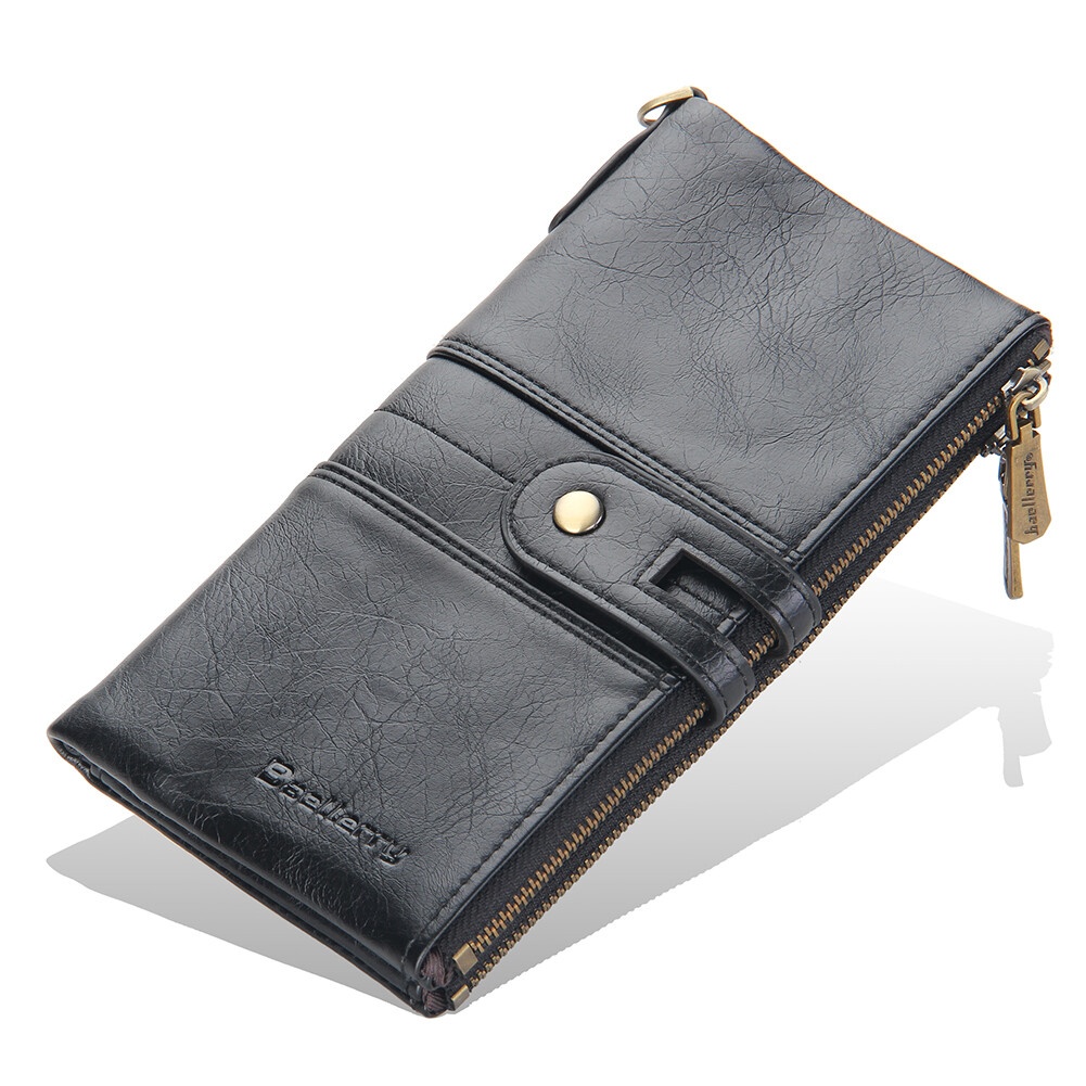 Mens RFID Wallet with Anti-Theft Chain Large Capacity Double Zipper Phone Purse