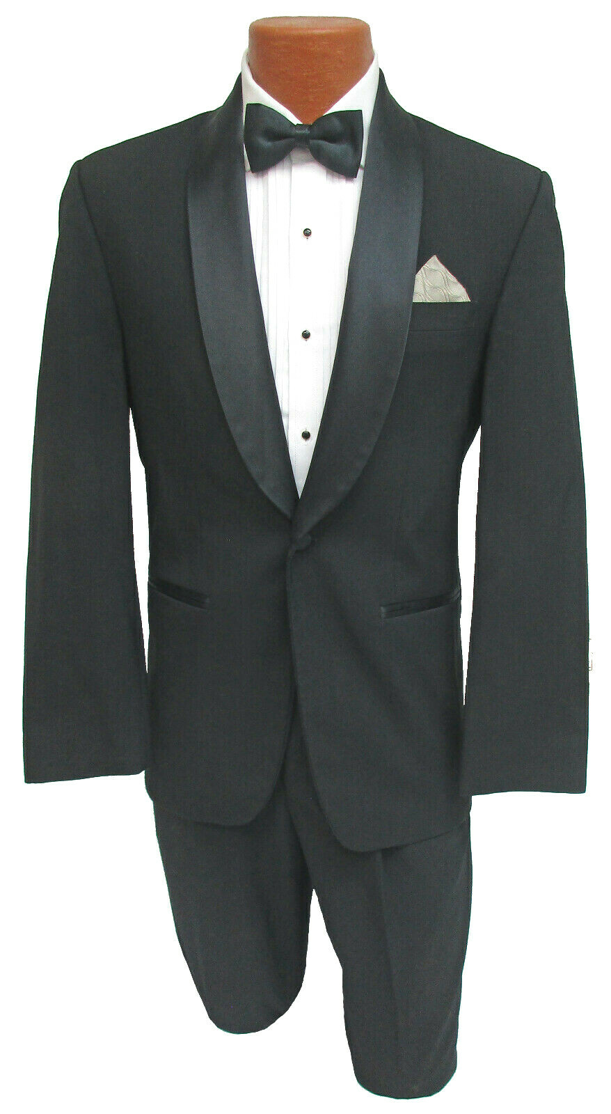 Men’s Black Tuxedo with Pants 100% Wool One Button with Satin Shawl Lapels
