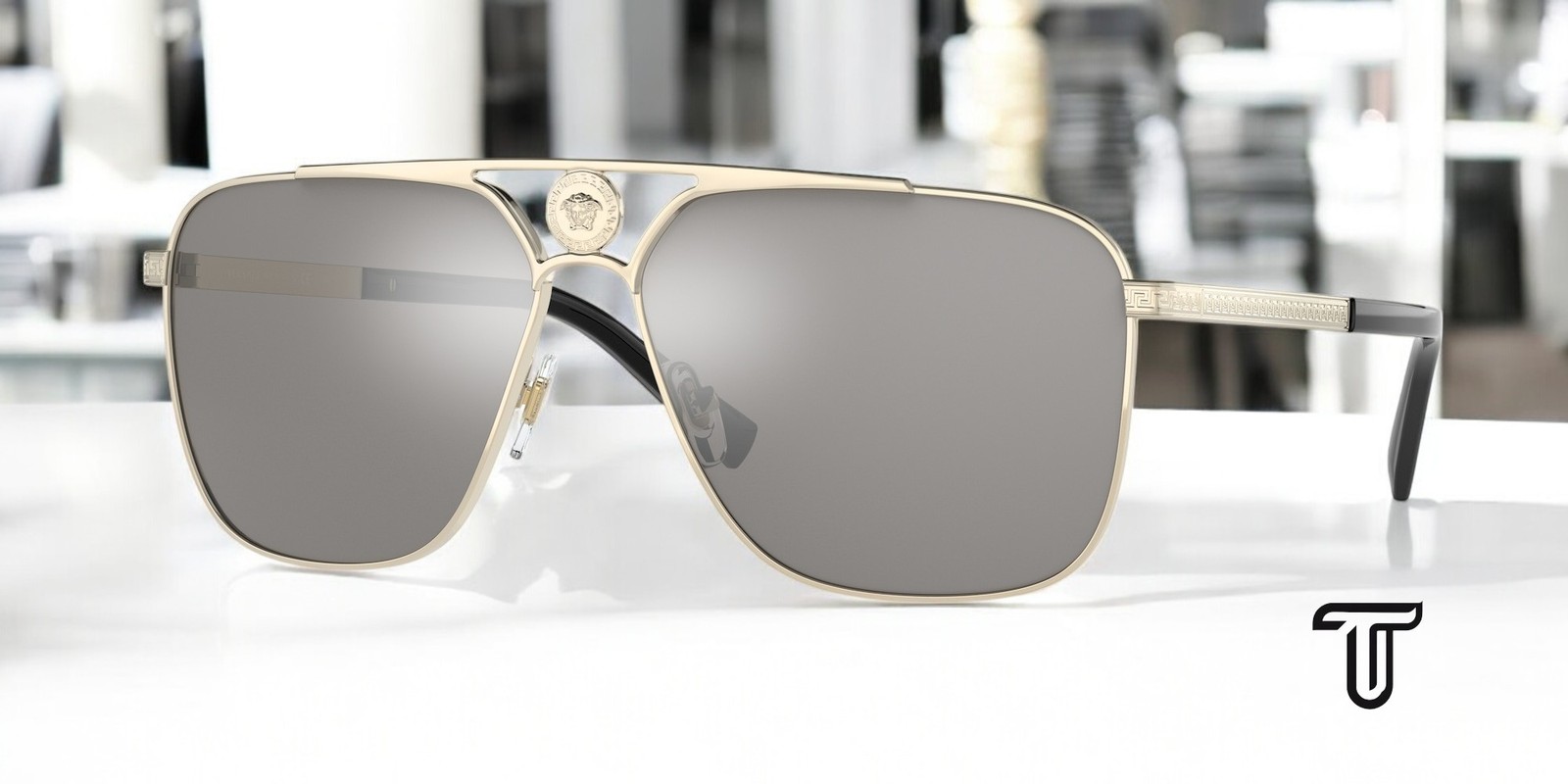 VERSACE VE2238 12526G Pale Gold Light Grey Mirror Silver 61 mm Men’s Sunglasses