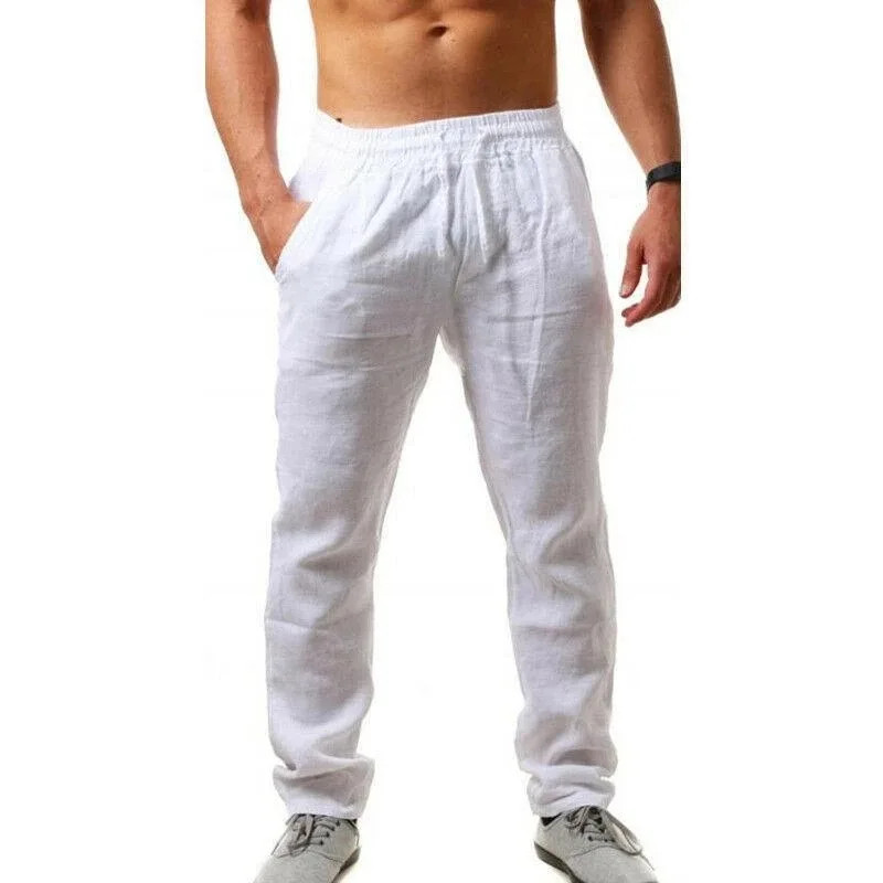 Spring/Summer New 9 Colors Men’s Solid Color Cotton Linen Pants Autumn