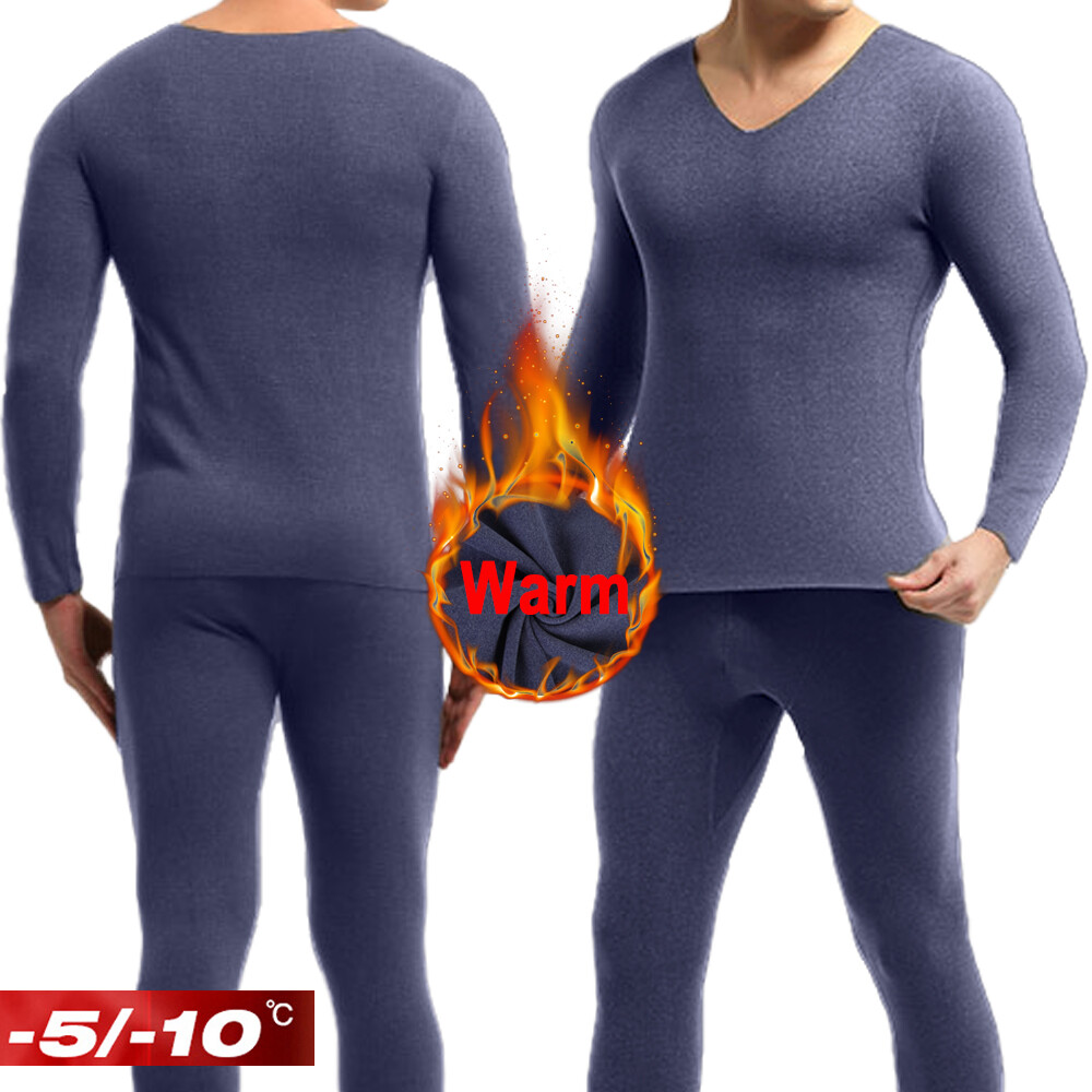 Men’s Fleece Lined Base Layer Set Ski Thermal Underwear Long Johns Top & Bottom