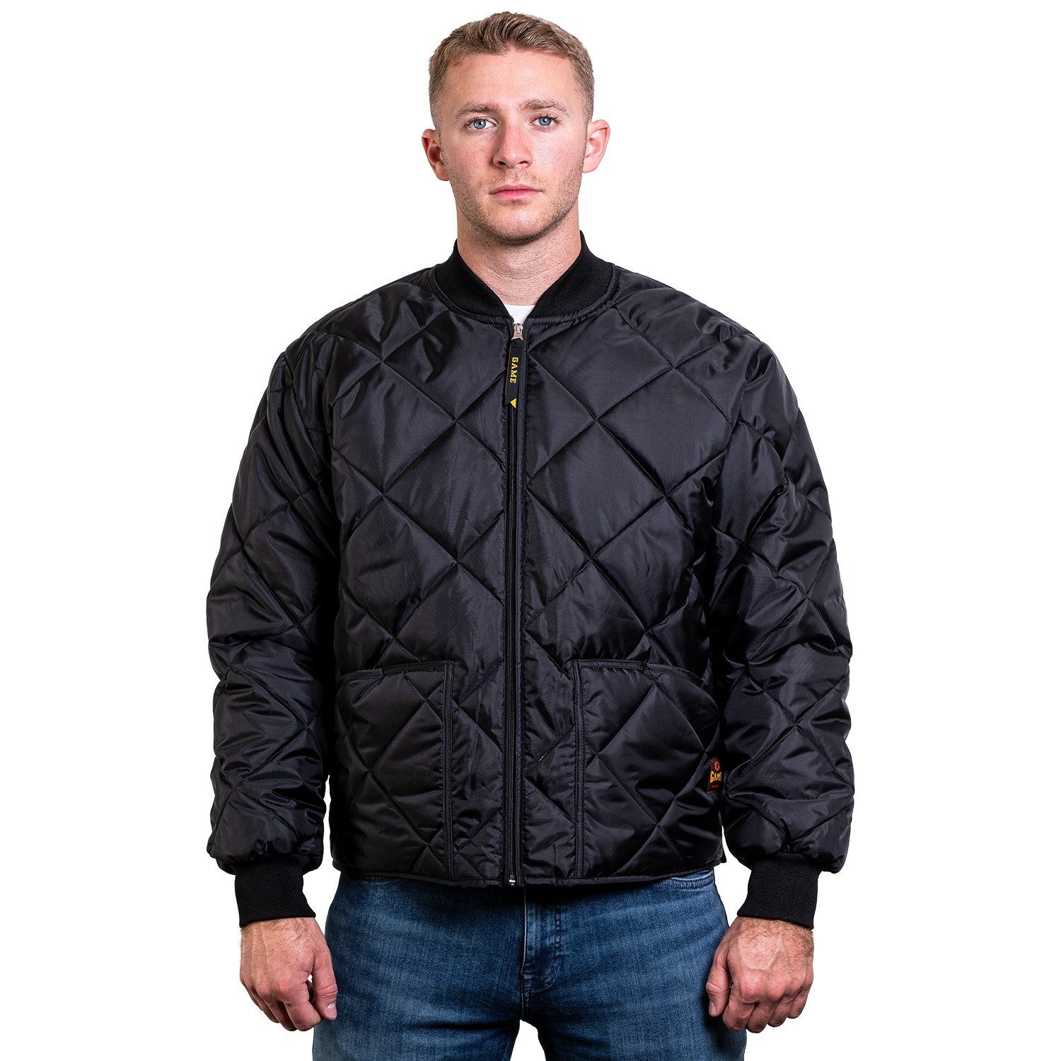 NEW Embroidered GAME Apparel Men’s 1221-J The Bravest Diamond Quilt Jacket Navy