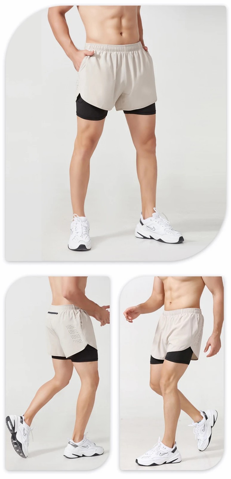 Men’s Fast Dry Running Shorts Double Layer Comfort Zip Pockets Gym Fitness Gift