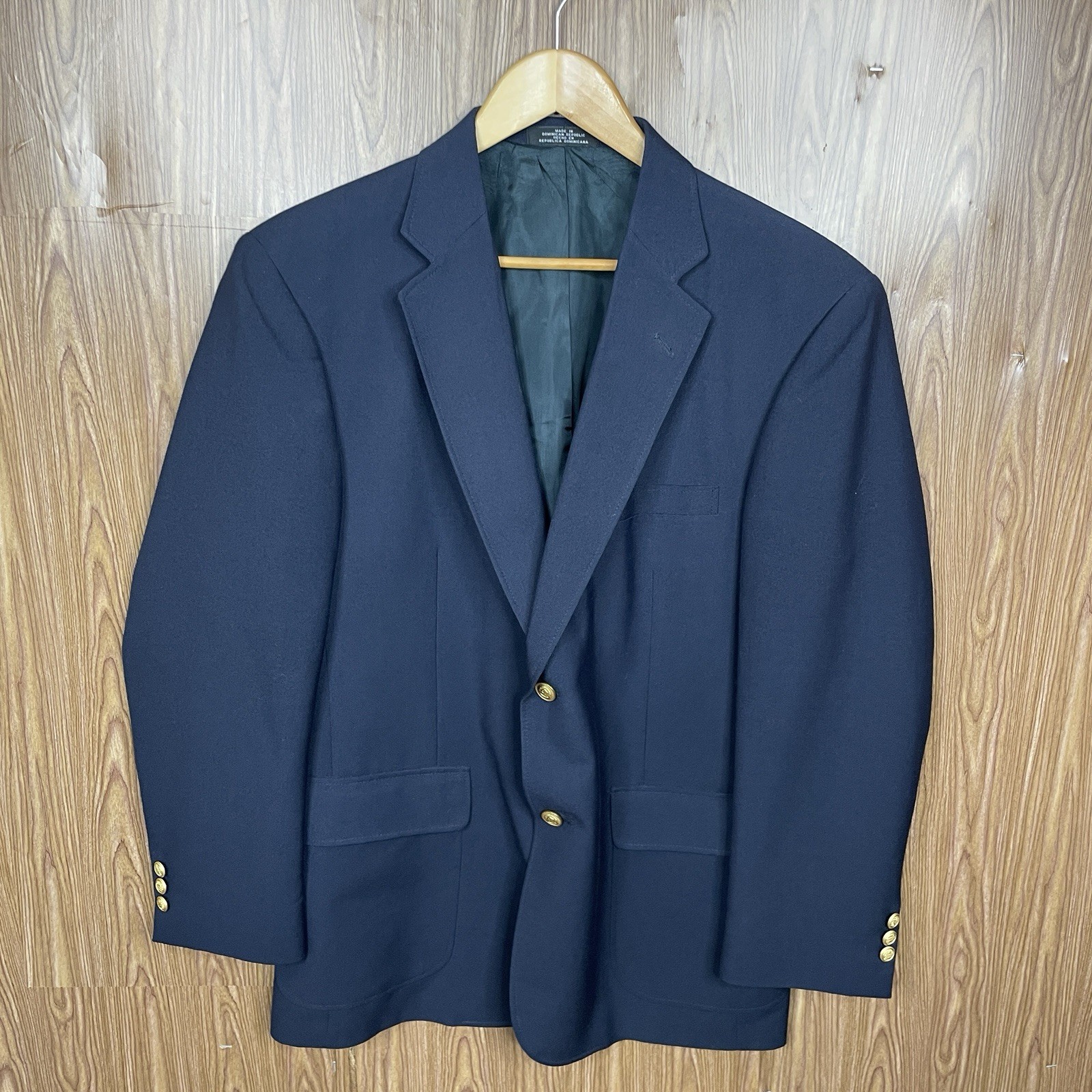 David Taylor Blazer Jacket Mens 40R Navy Blue Solid Hopsack Gold Buttons