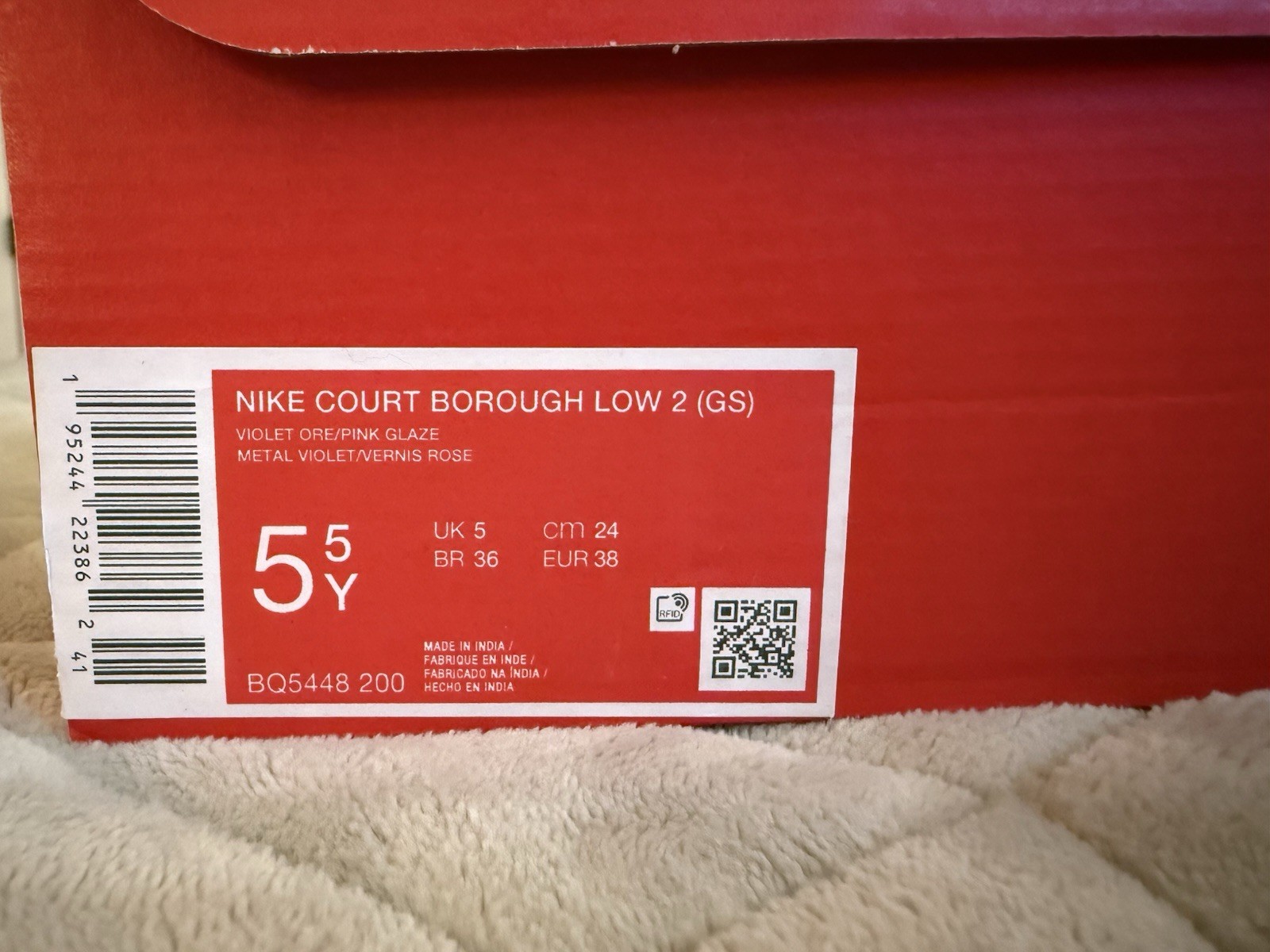 NIKE COURT BOROUGH LOW 2 GS Violet/Pink Kids Shoes BQ5448-200. #C3