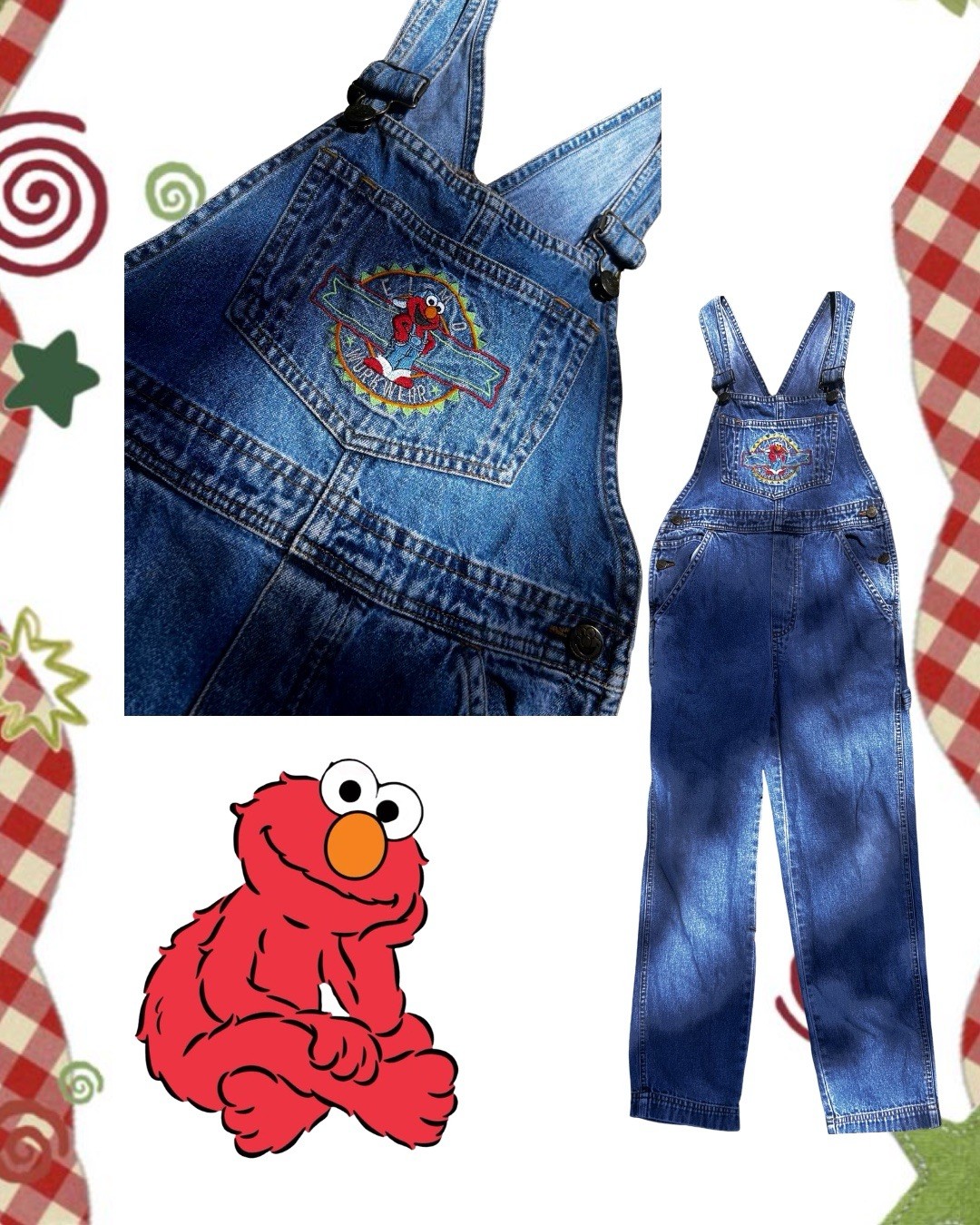 Sesame Street Elmo Denim Overalls Medium Youth Vintage