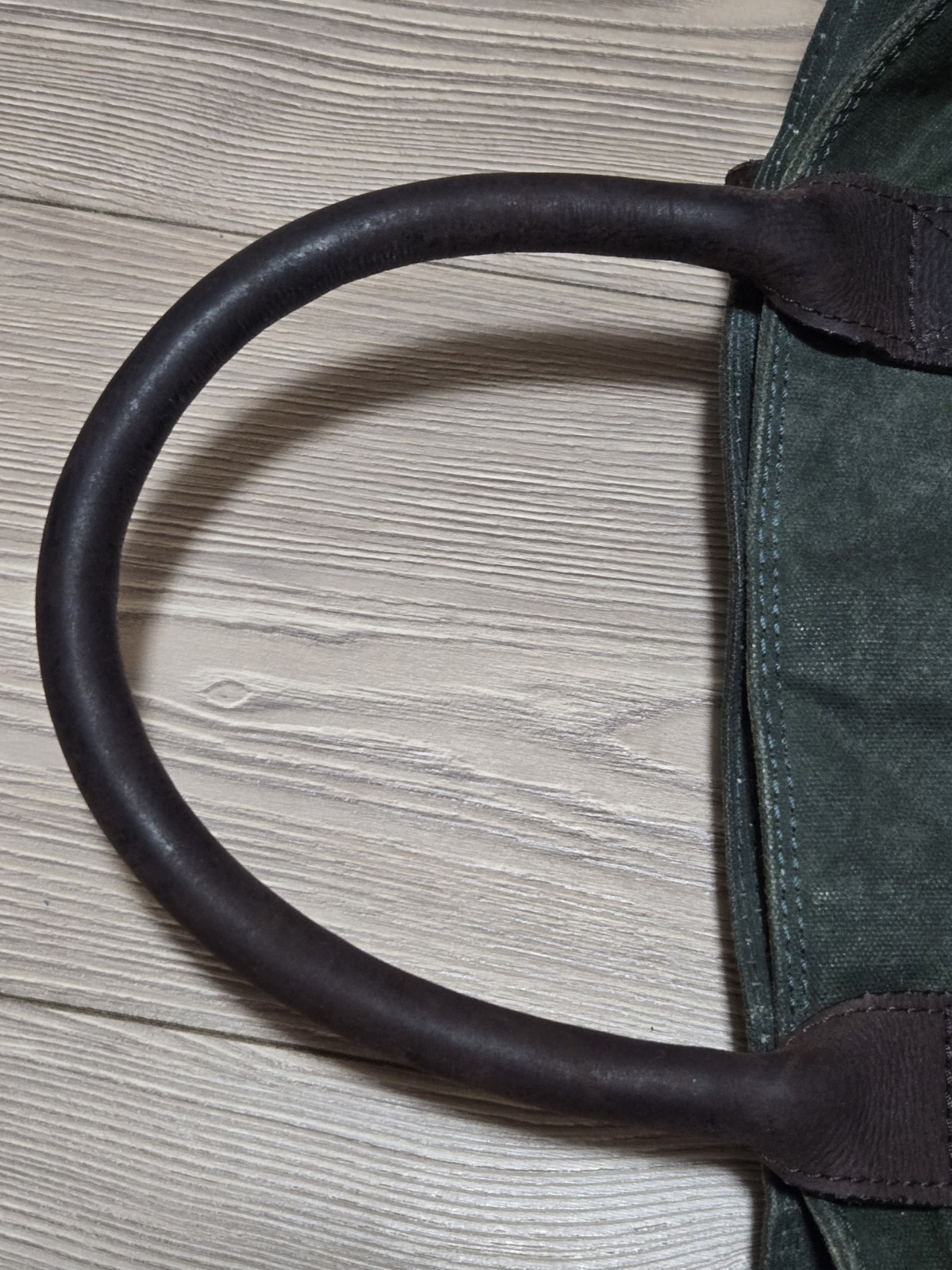 Waxed Canvas Tote Bag Leather Handles Forest Green Medium Size Lined 15″x16″