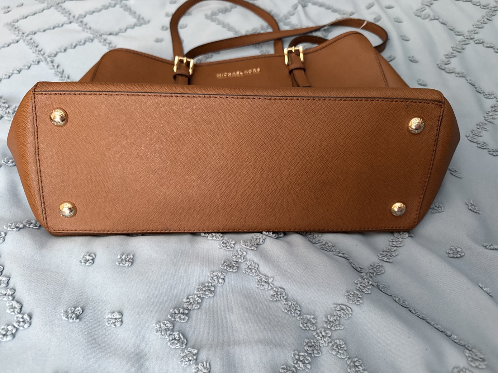 Michael Kors Coated Canvas Brown Tan Leather Shoulder Bag Tote Medium