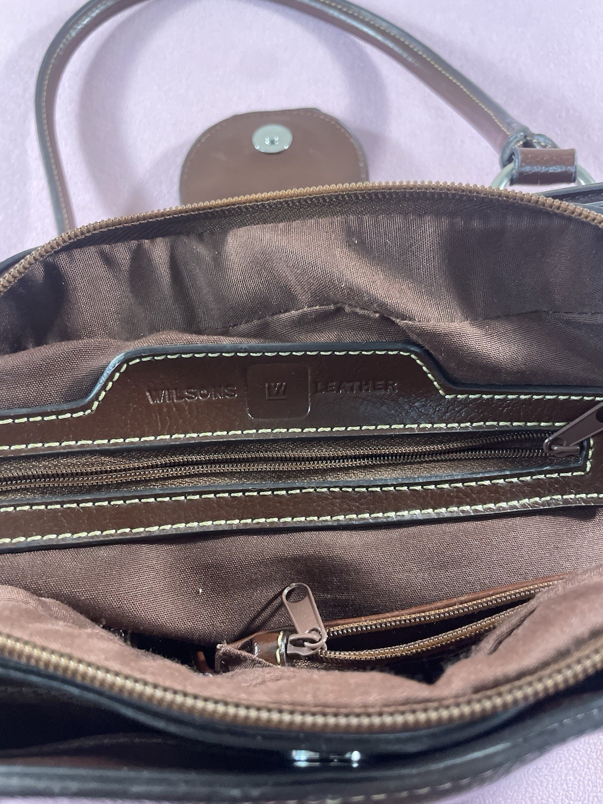 Wilsons Leather Women’s Brown Satchel Top Handle Bag Zip & Magnetic, Pockets