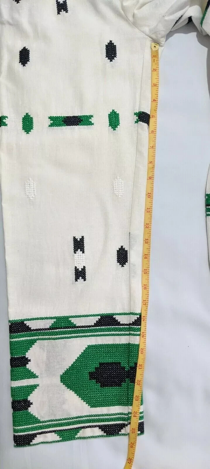 Zara White and Green Linen Blend Embroidered Trousers Size S RRP £49.99