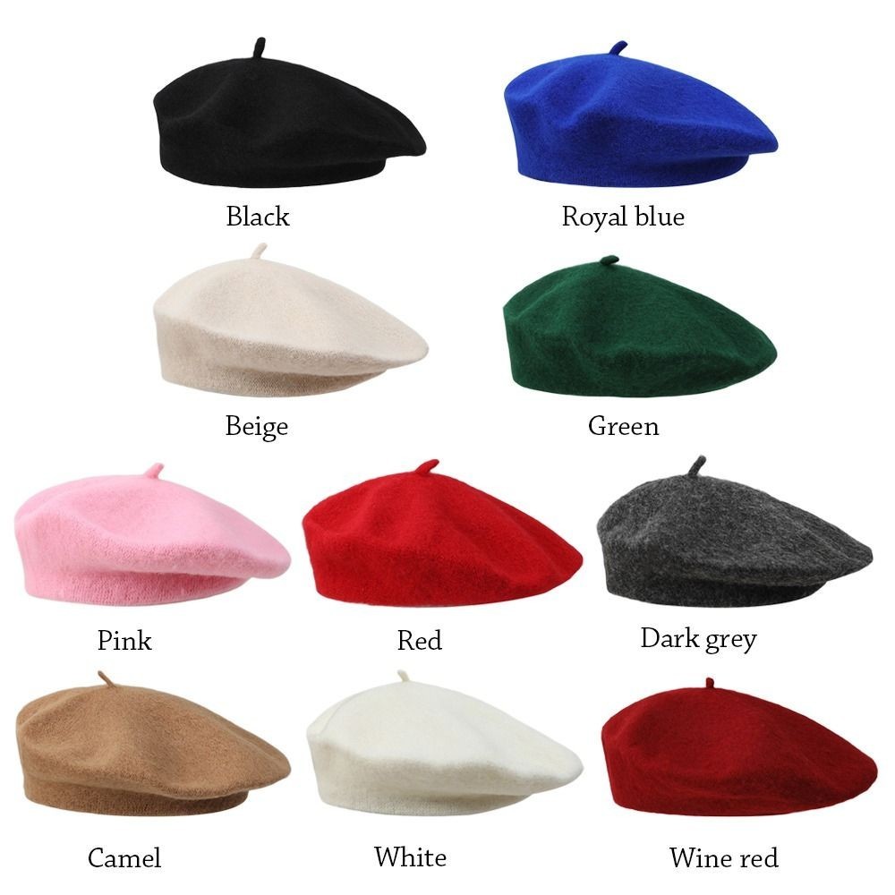 Warm French Style Lightweight Casual Classic Beanie Solid Color Wool Beret hat