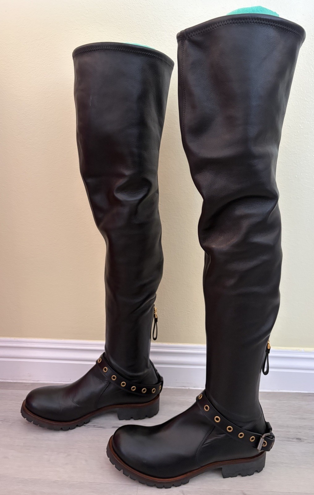 Sergio Rossi Butter Soft Black Leather 27” Thigh High Boots Sz 38.5 39 39.5 READ