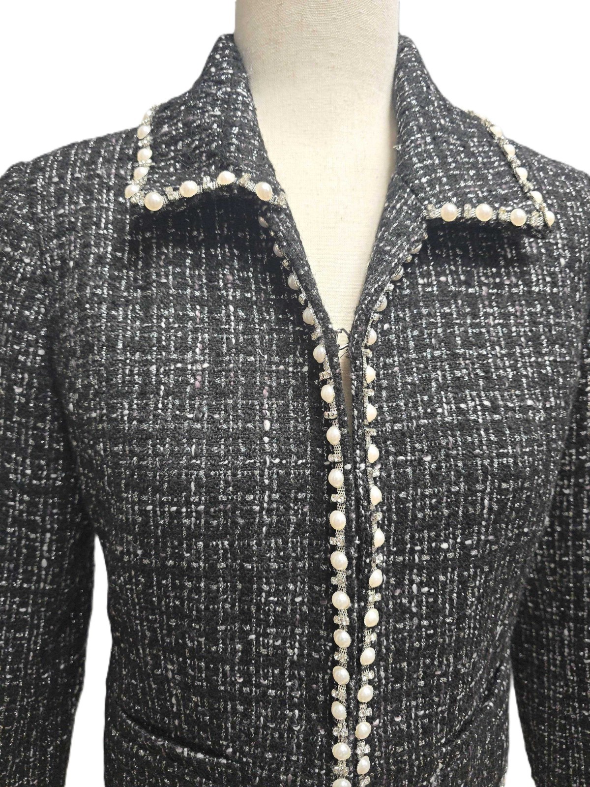 Pearl-Crystal Tweed Blazer Black, Sample, Size S The Noli Shop