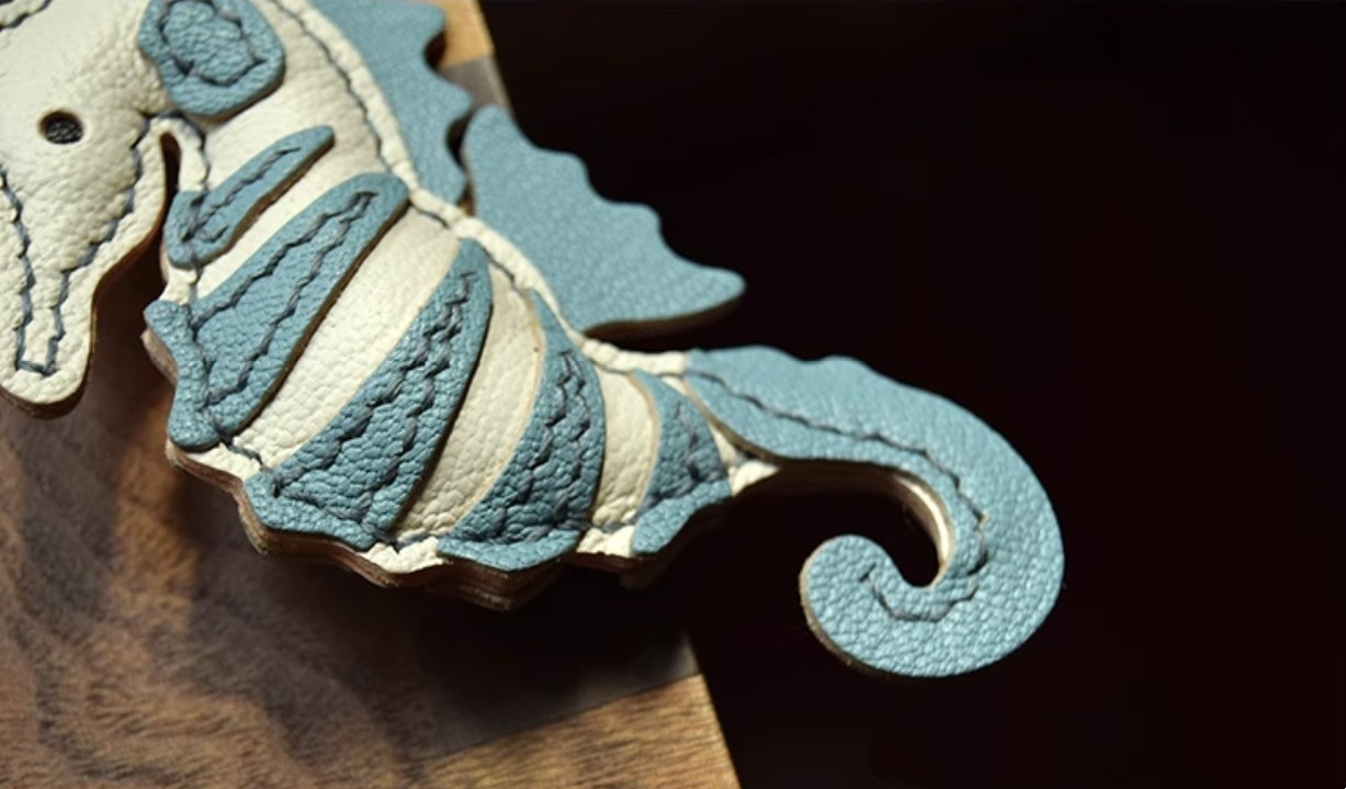 Real Leather Seahorse Bag Charm Handmade KeyChain Key Ring Handbag Accessories