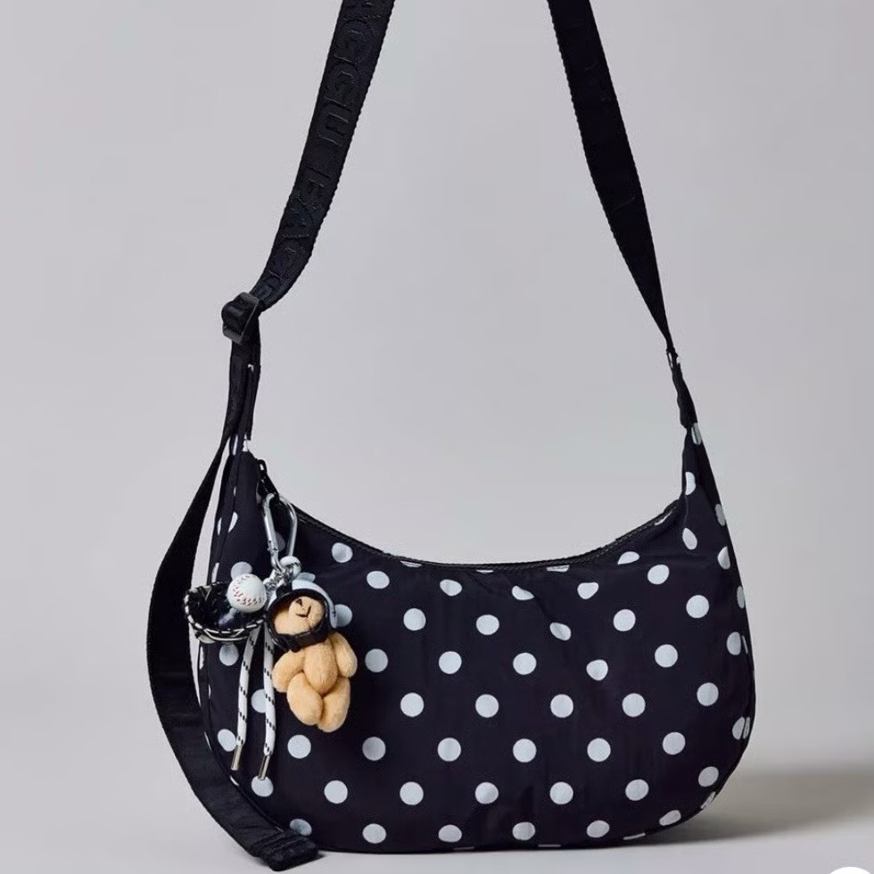 Baggu Medium Nylon Crescent Bag Black & White Polka Dot Brand New With Tag