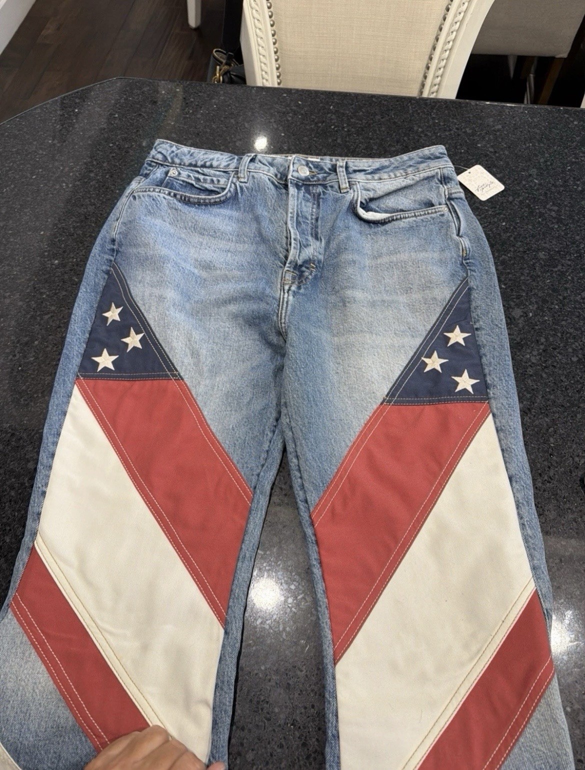 We The Free Betsy Flare Jeans Size 32 USA Flag Stars & Stripes