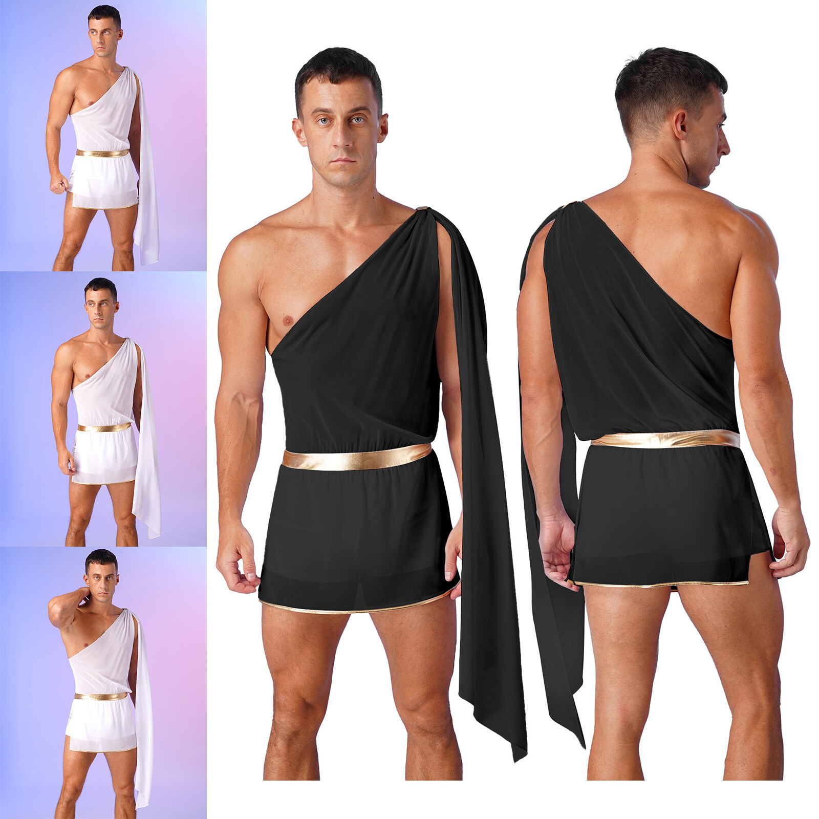US Men’s One Strap Toga Ancient Greek Roman Halloween Cosplay Costume Dress Up