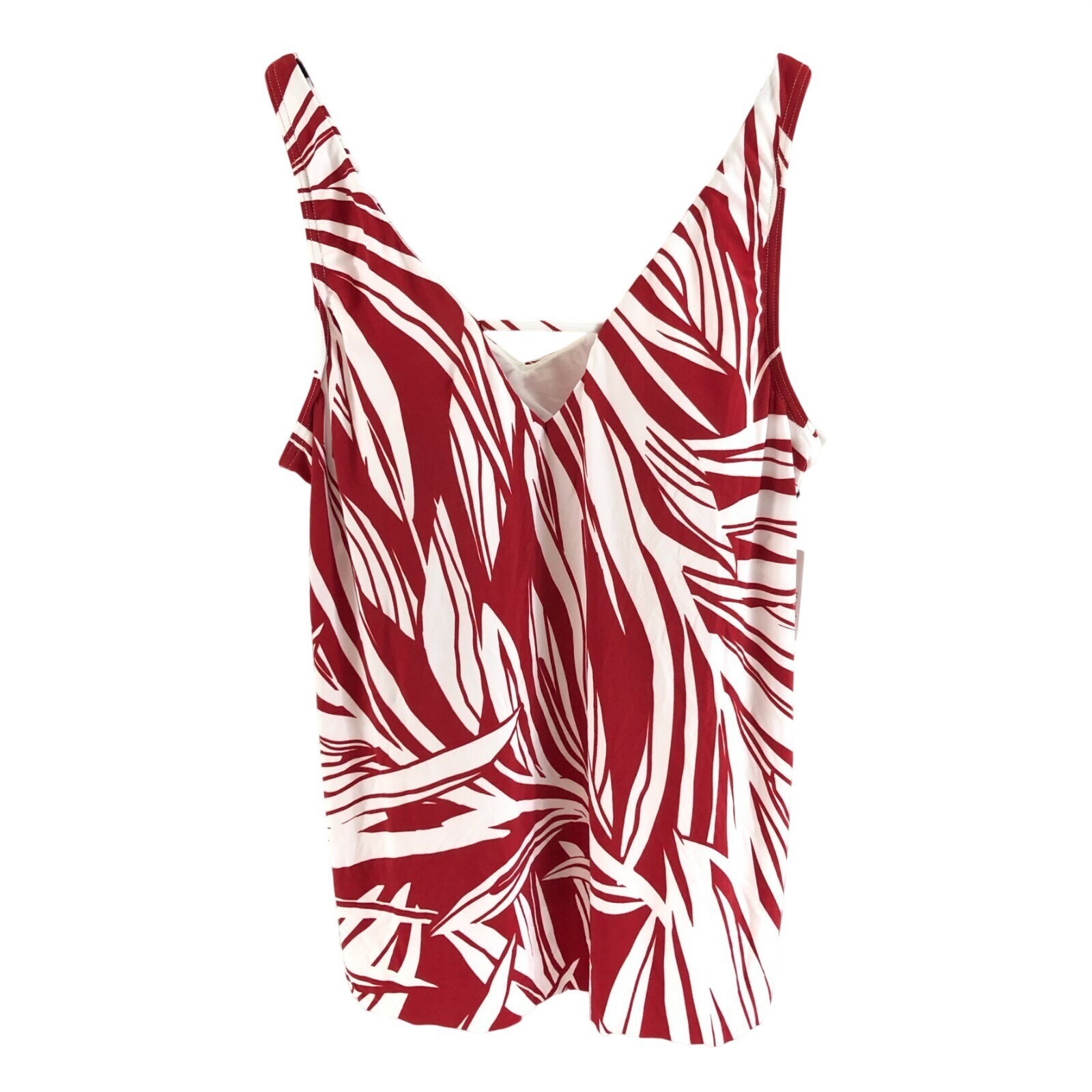 Dreamsuit by Miracle Brands Tankini Top Palm Leaf Print V Neck Red White Size 14