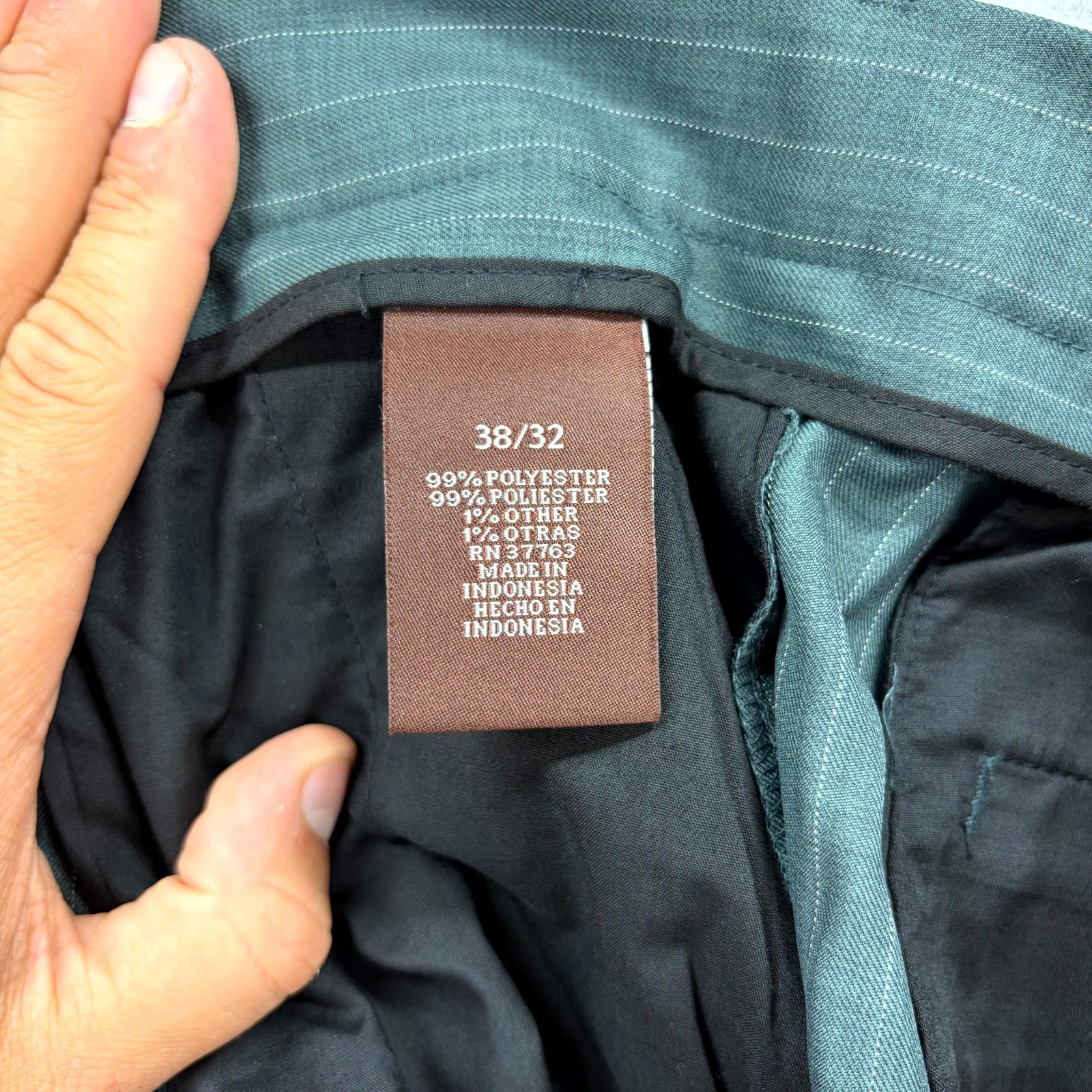 Perry Ellis Portfolio Dress Pants Mens 38×32 Green Pinstripe Formal Wide Leg NEW