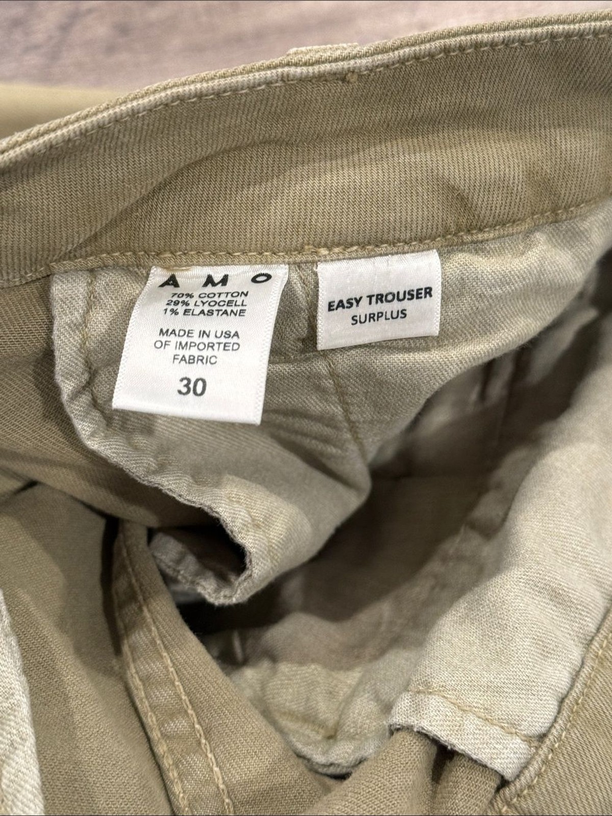 AMO Easy Trouser Pants in surplus green size 30