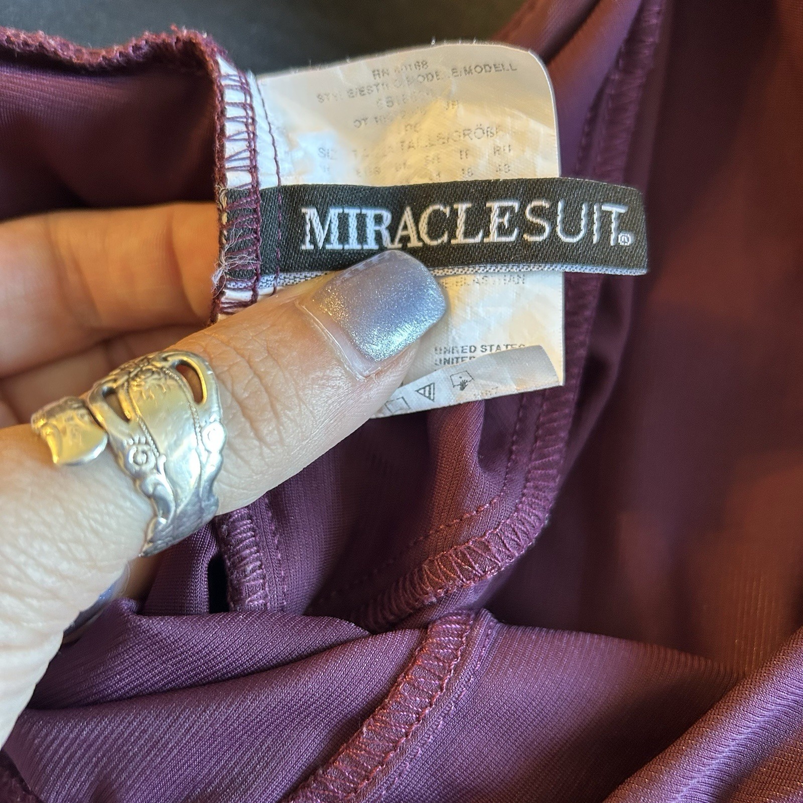 Miracle Suit Escape dark purple one piece swimsuit size 12 ruched slimming