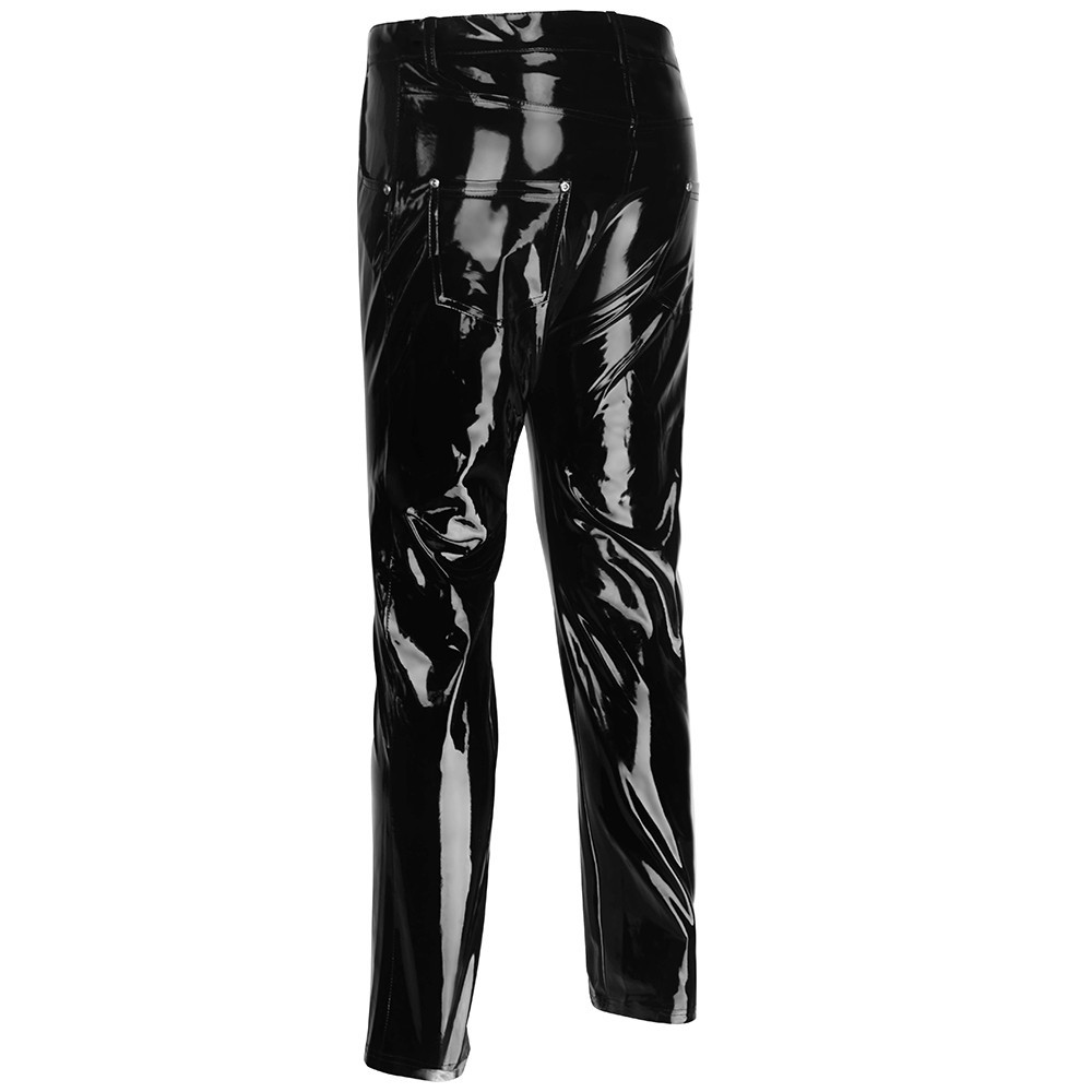 Men Faux Leather PVC Pants Trousers Long Shiny Clubwear Punk Gothic Black Pants