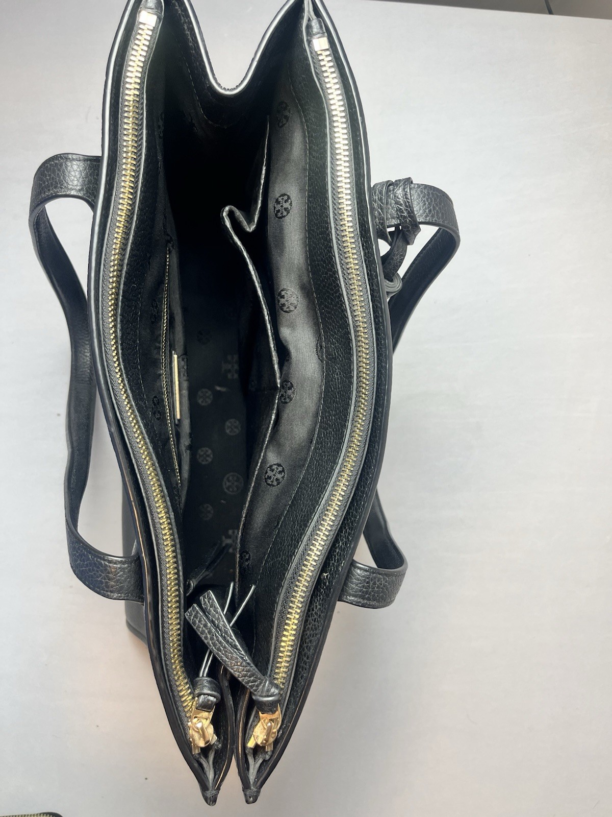 Tory Burch Black Satchel Zip Closure Tassel Logo Gold Hardware Detachable Strap